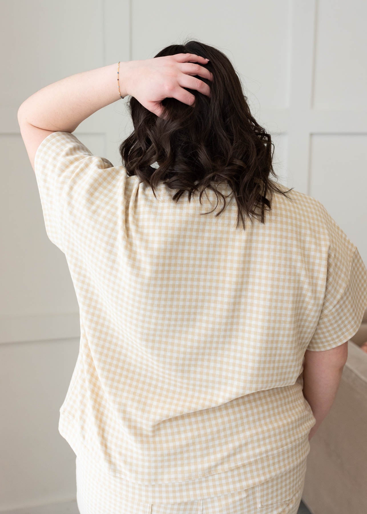 Leila Beige Gingham Knit Top