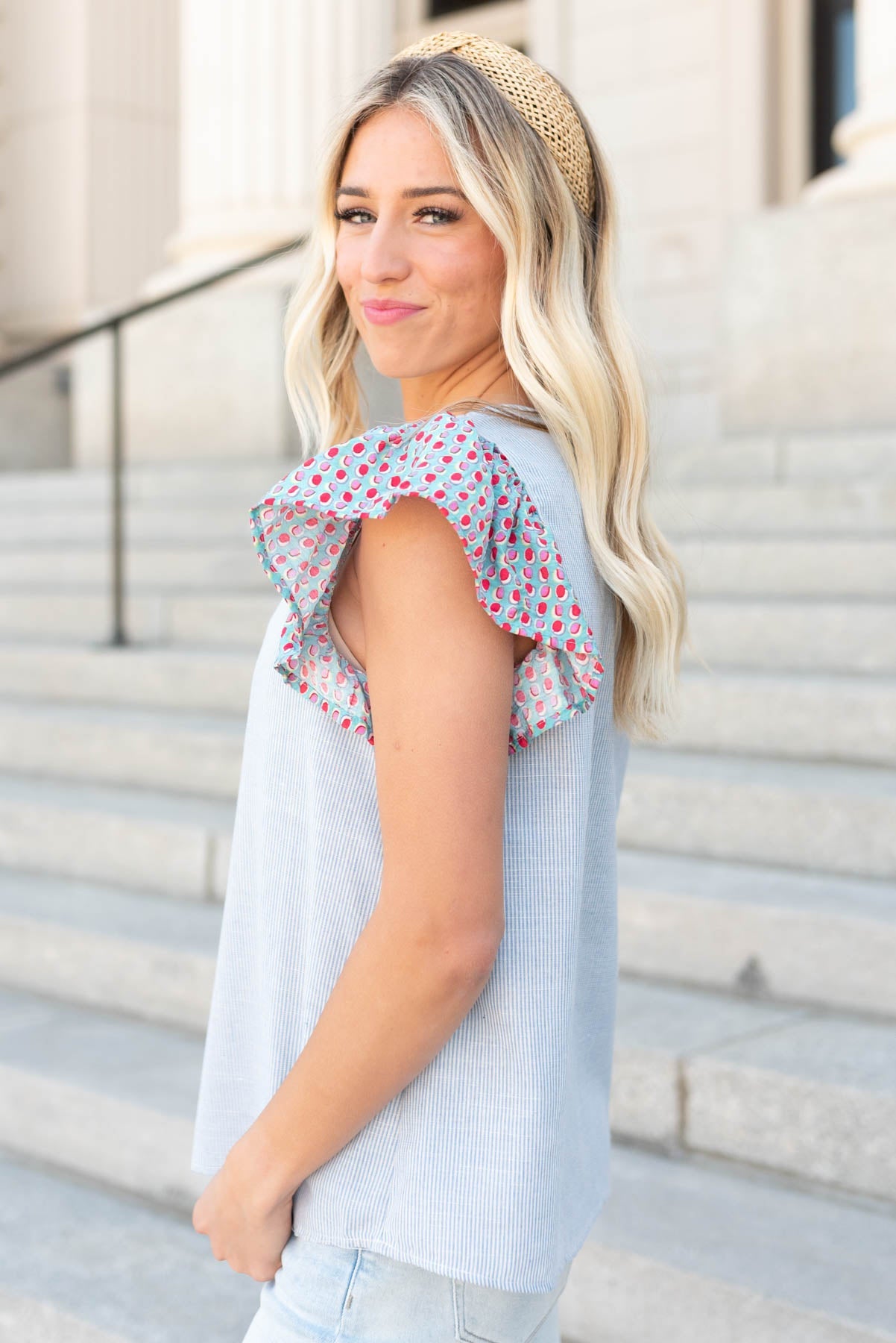 Lesli Blue Stripe Pattern Top