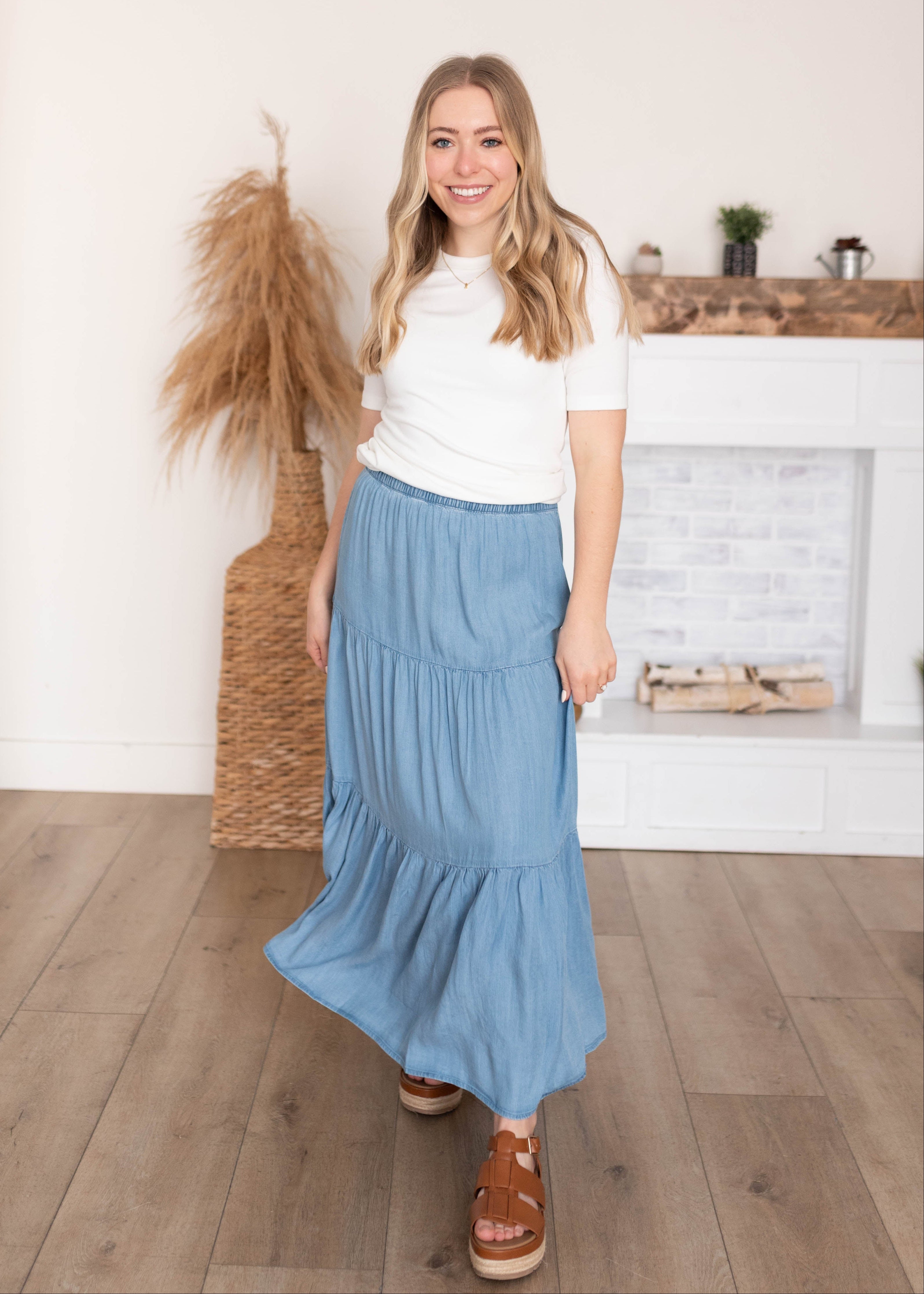 Lila Chambray Tiered Skirt