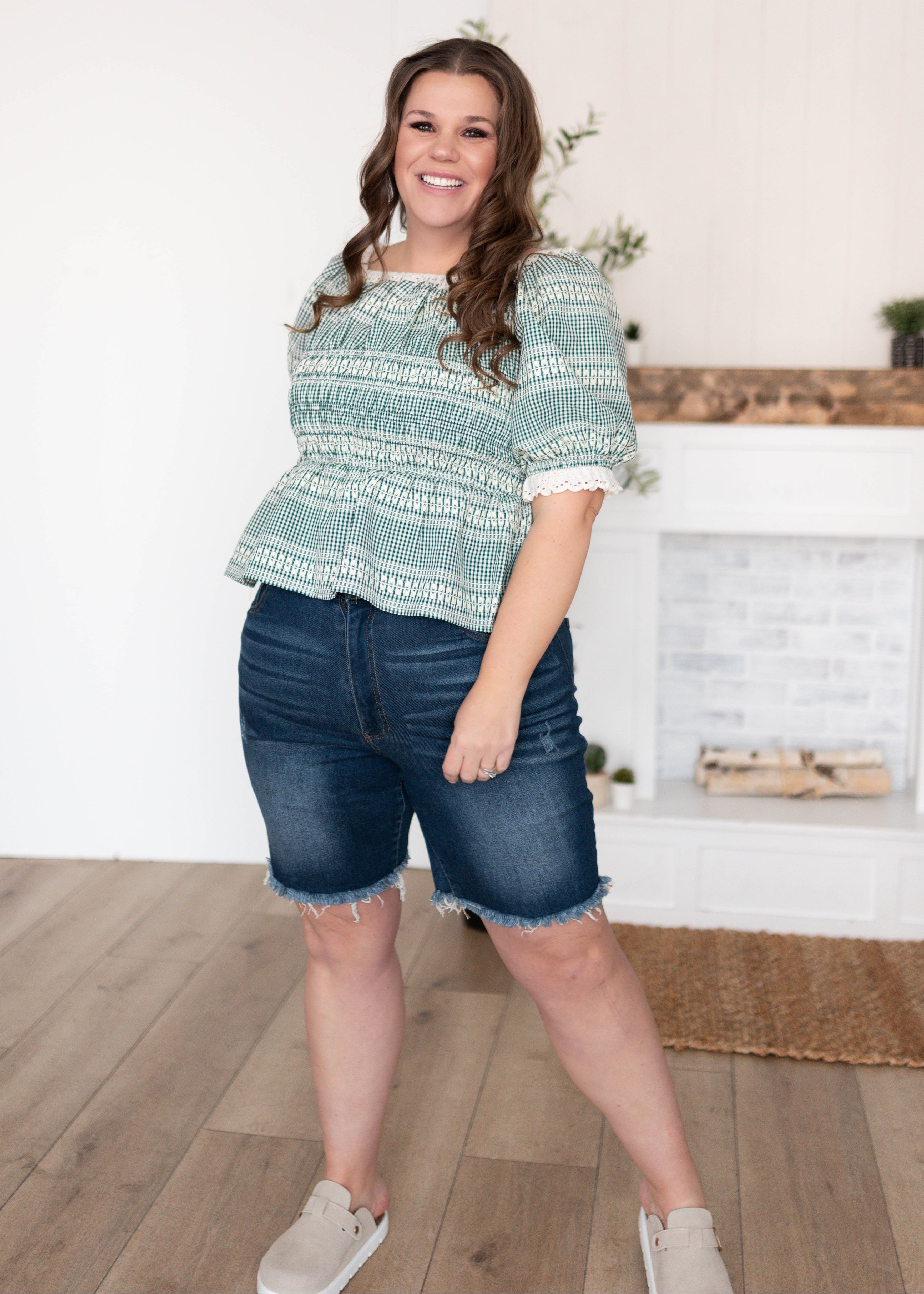 Liliana Green Plaid Top
