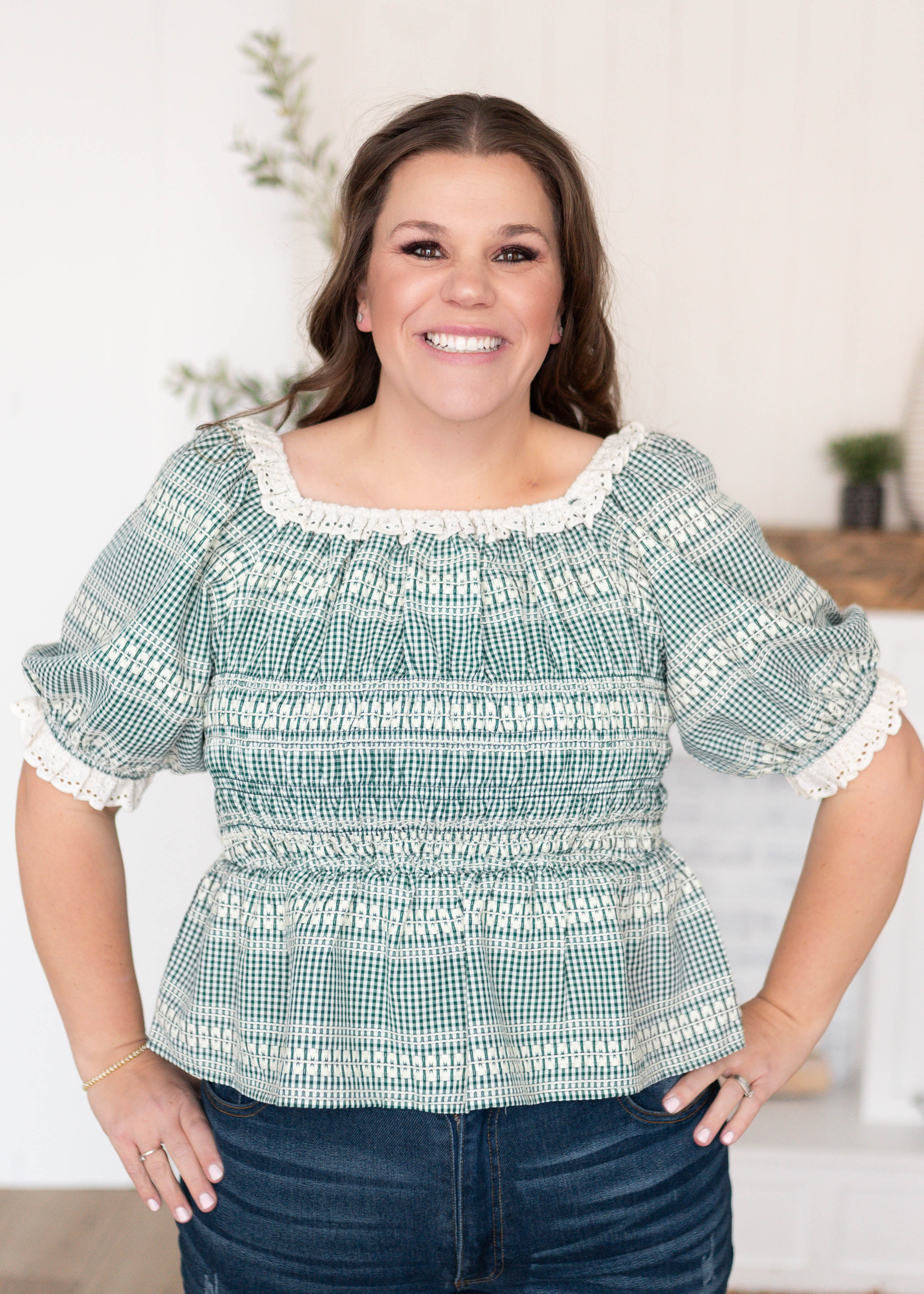 Liliana Green Plaid Top