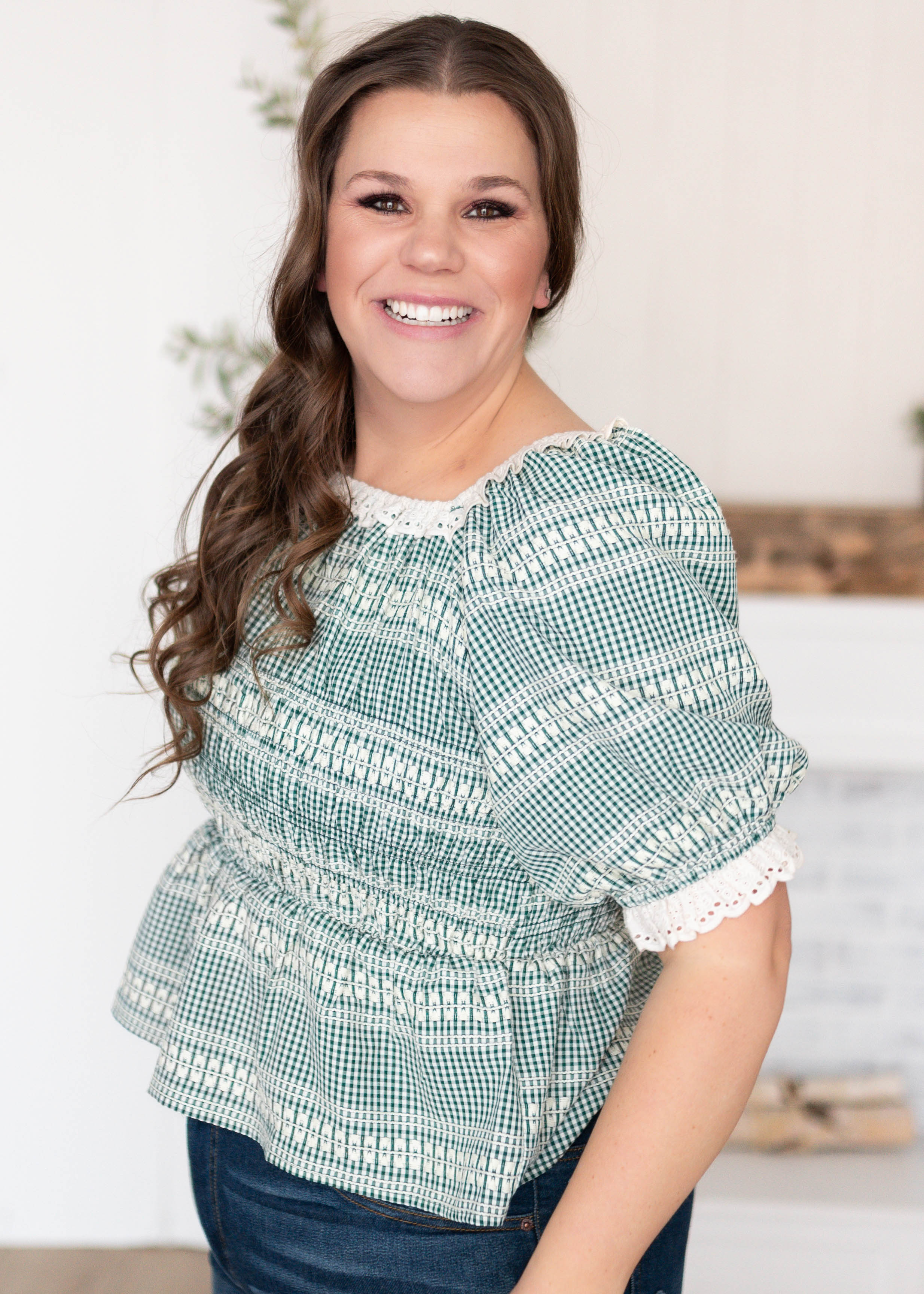 Liliana Green Plaid Top