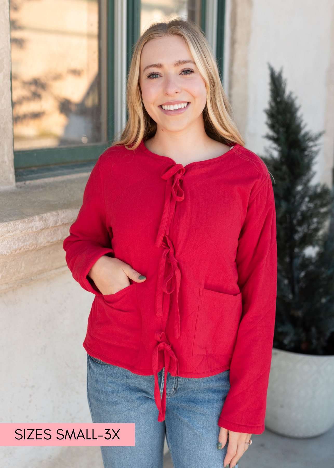 Lina Red Quilted Tie Jacket