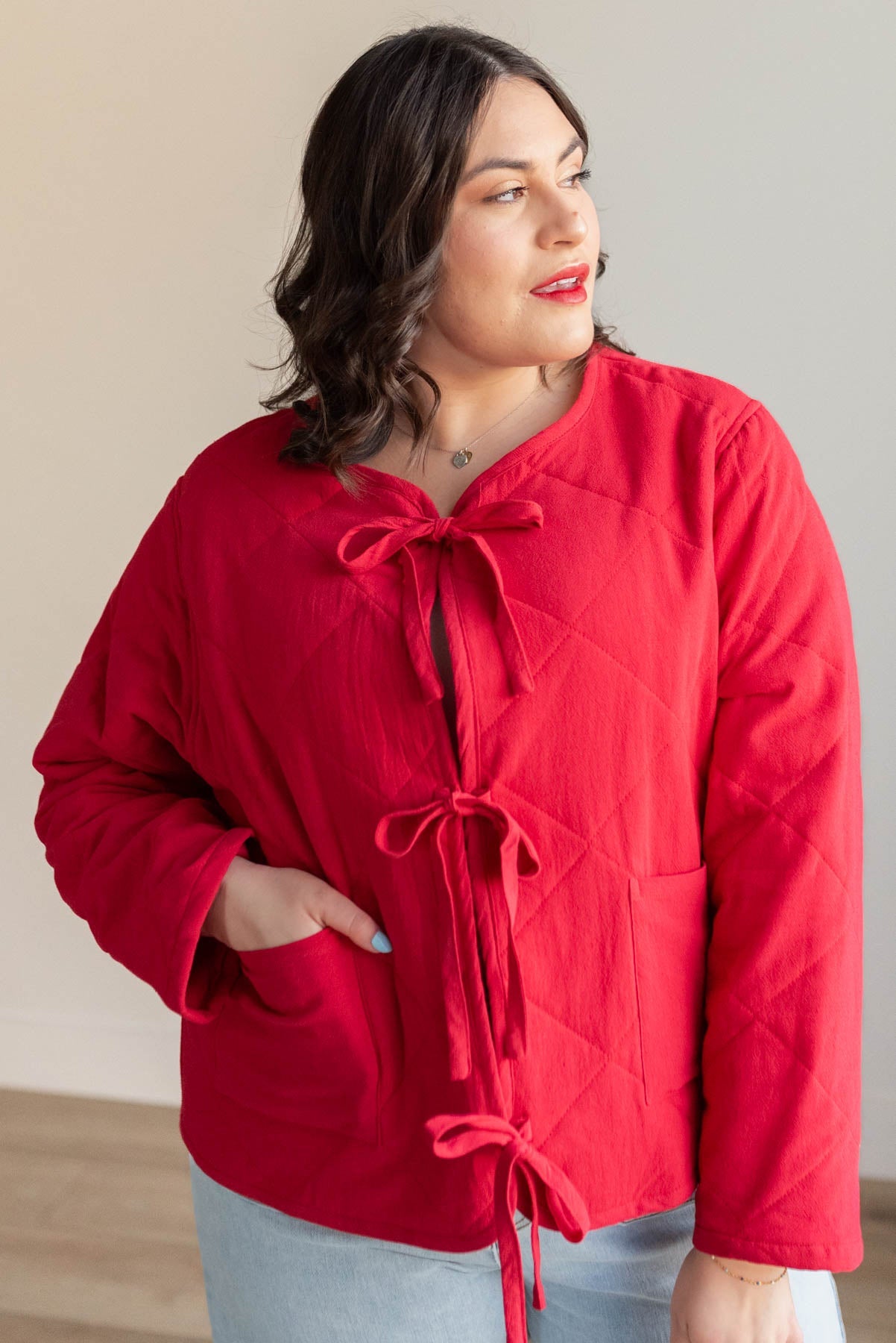 Lina Red Quilted Tie Jacket