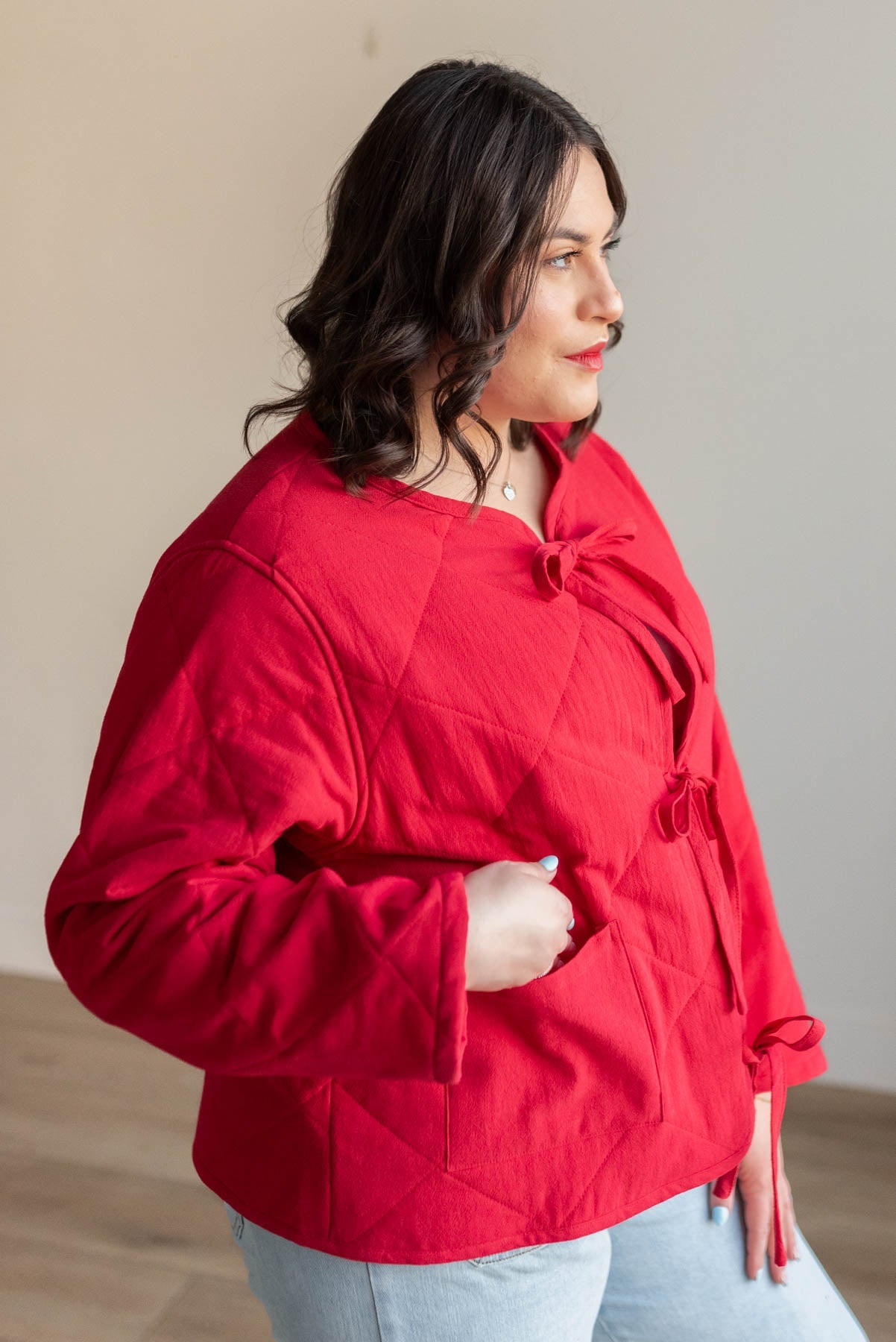 Lina Red Quilted Tie Jacket