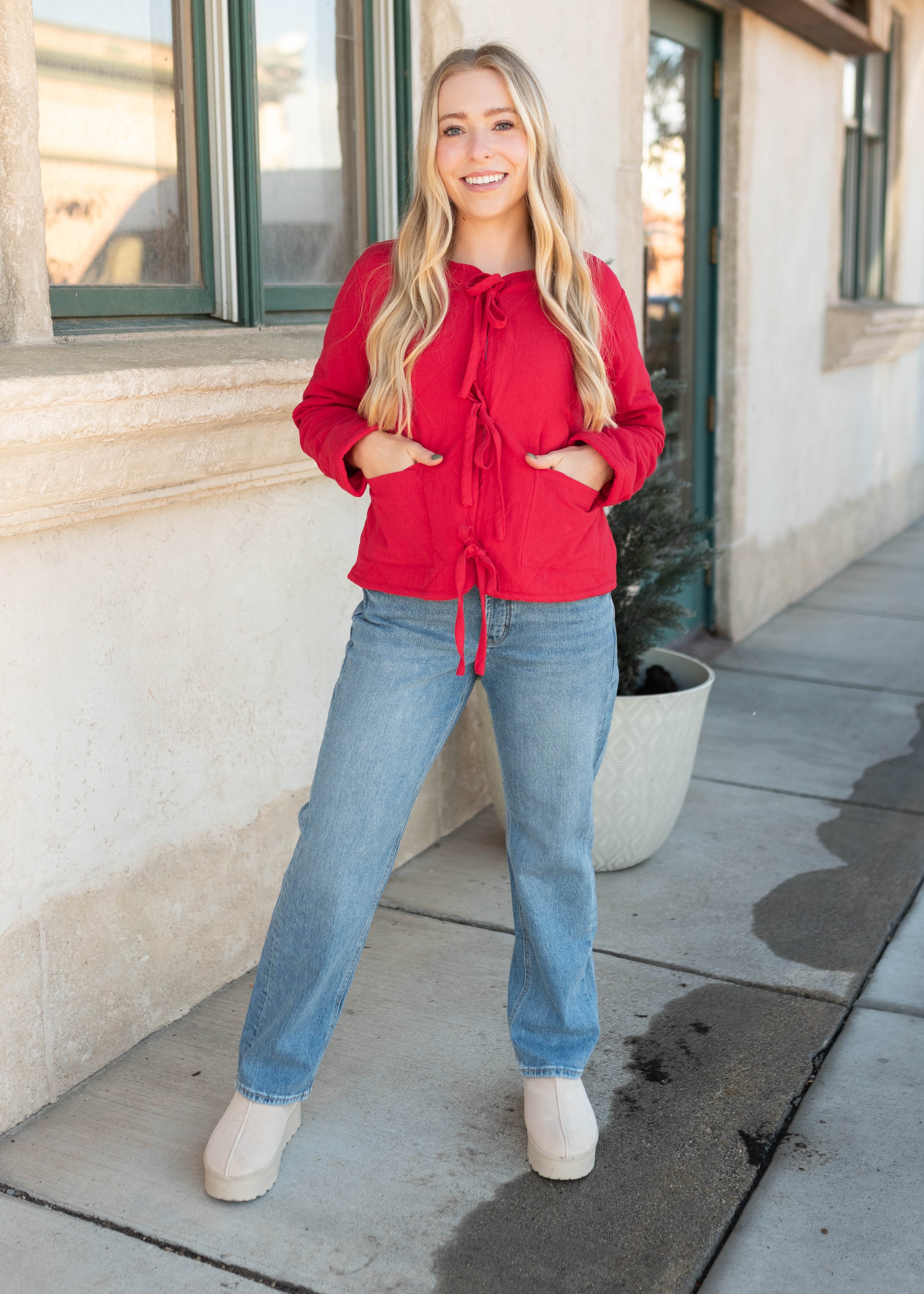 Lina Red Quilted Tie Jacket