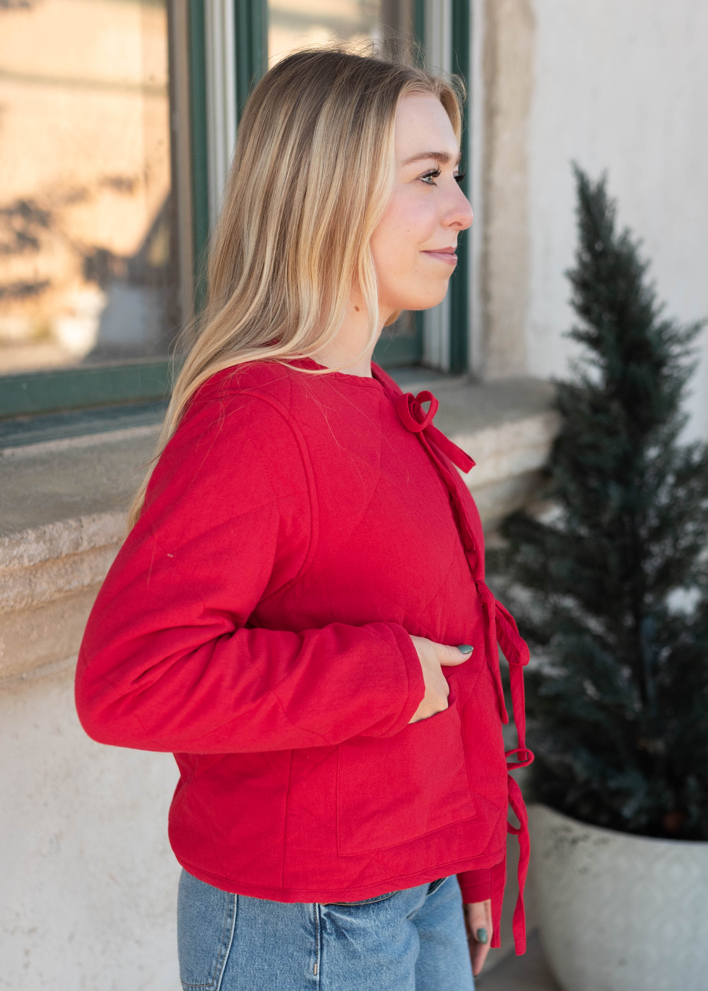 Lina Red Quilted Tie Jacket