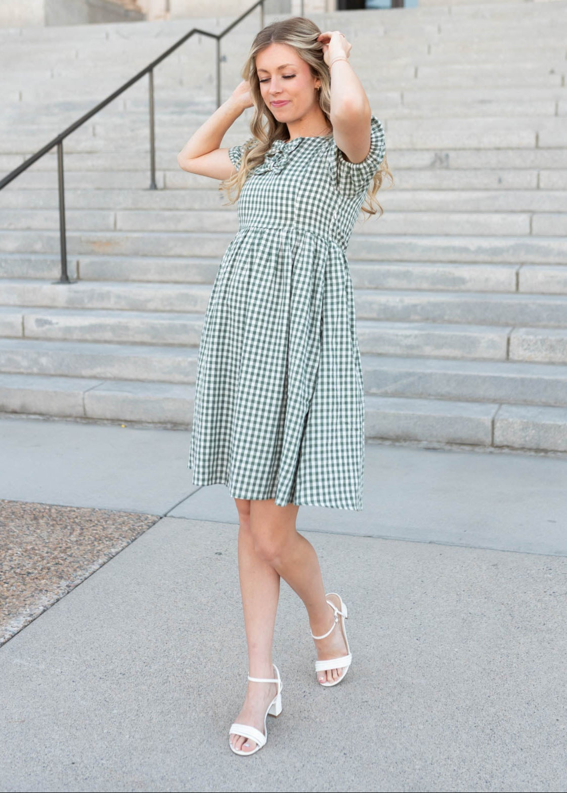 Linnea Sage Gingham Bow Dress