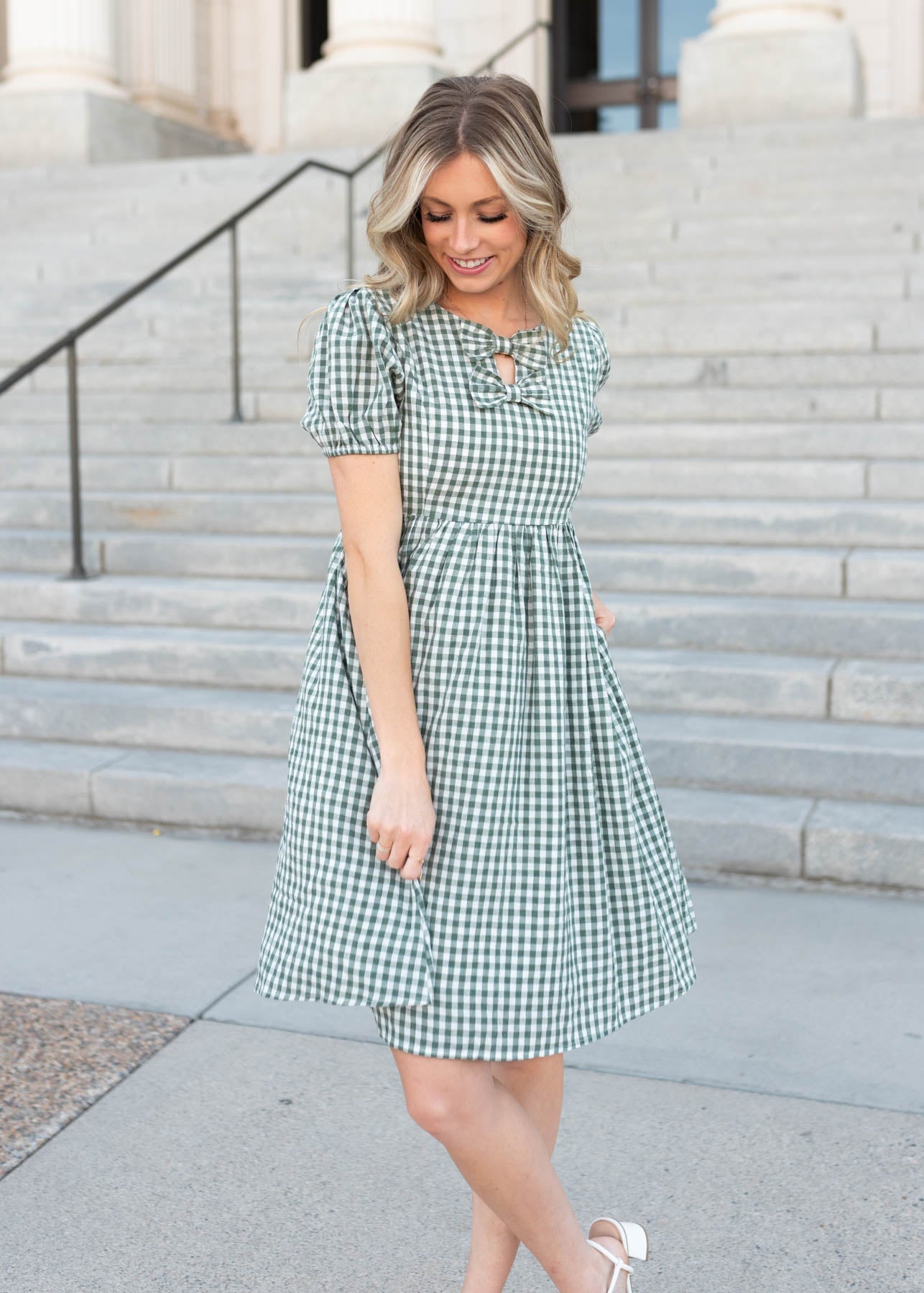 Linnea Sage Gingham Bow Dress