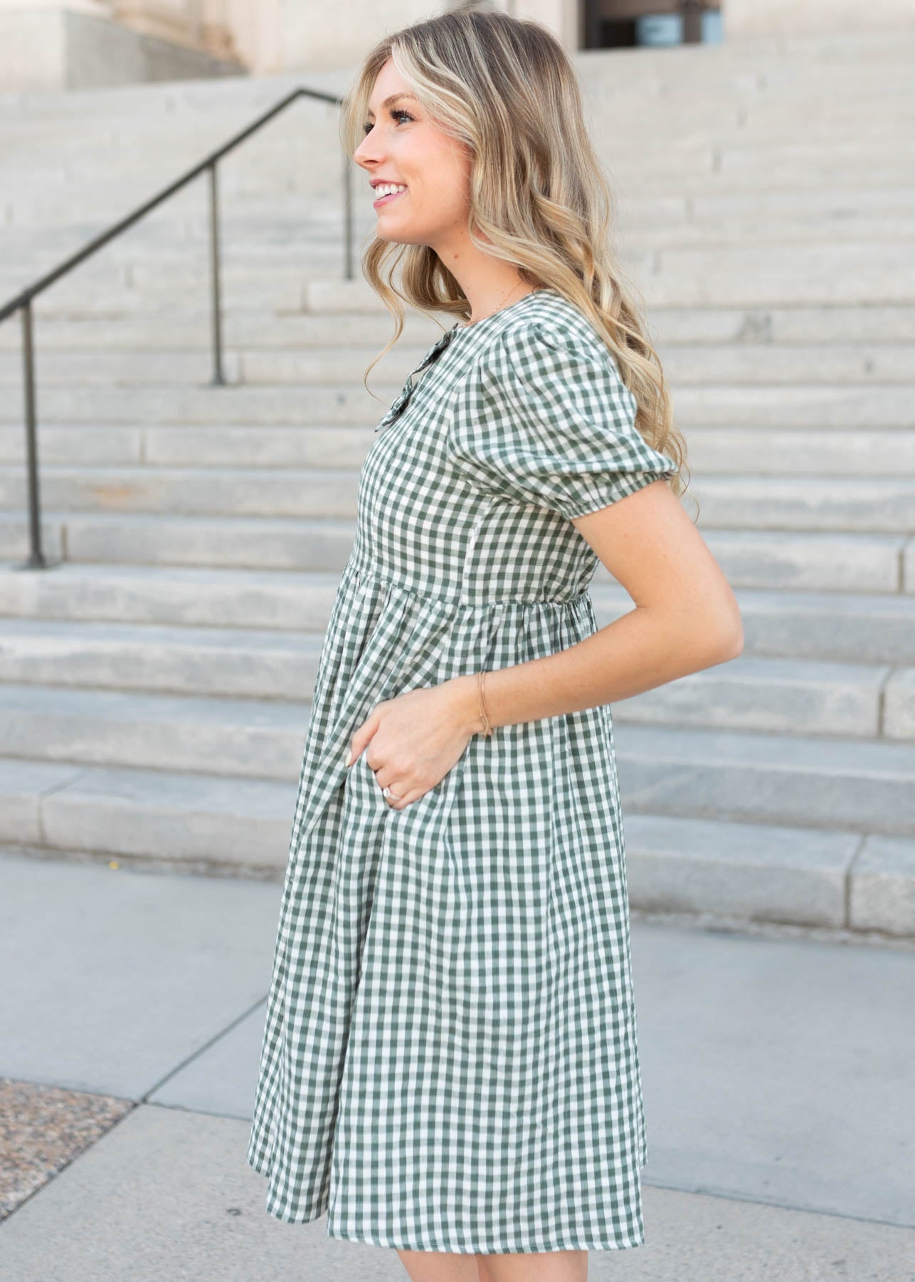 Linnea Sage Gingham Bow Dress