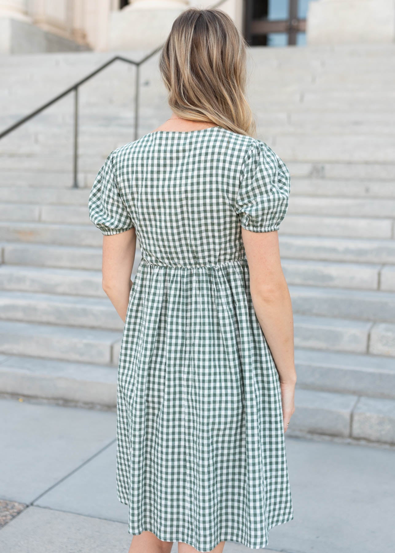 Linnea Sage Gingham Bow Dress
