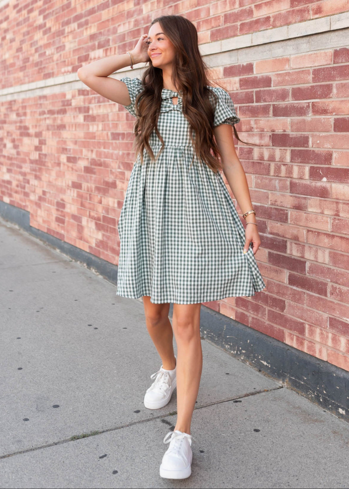 Linnea Sage Gingham Bow Dress