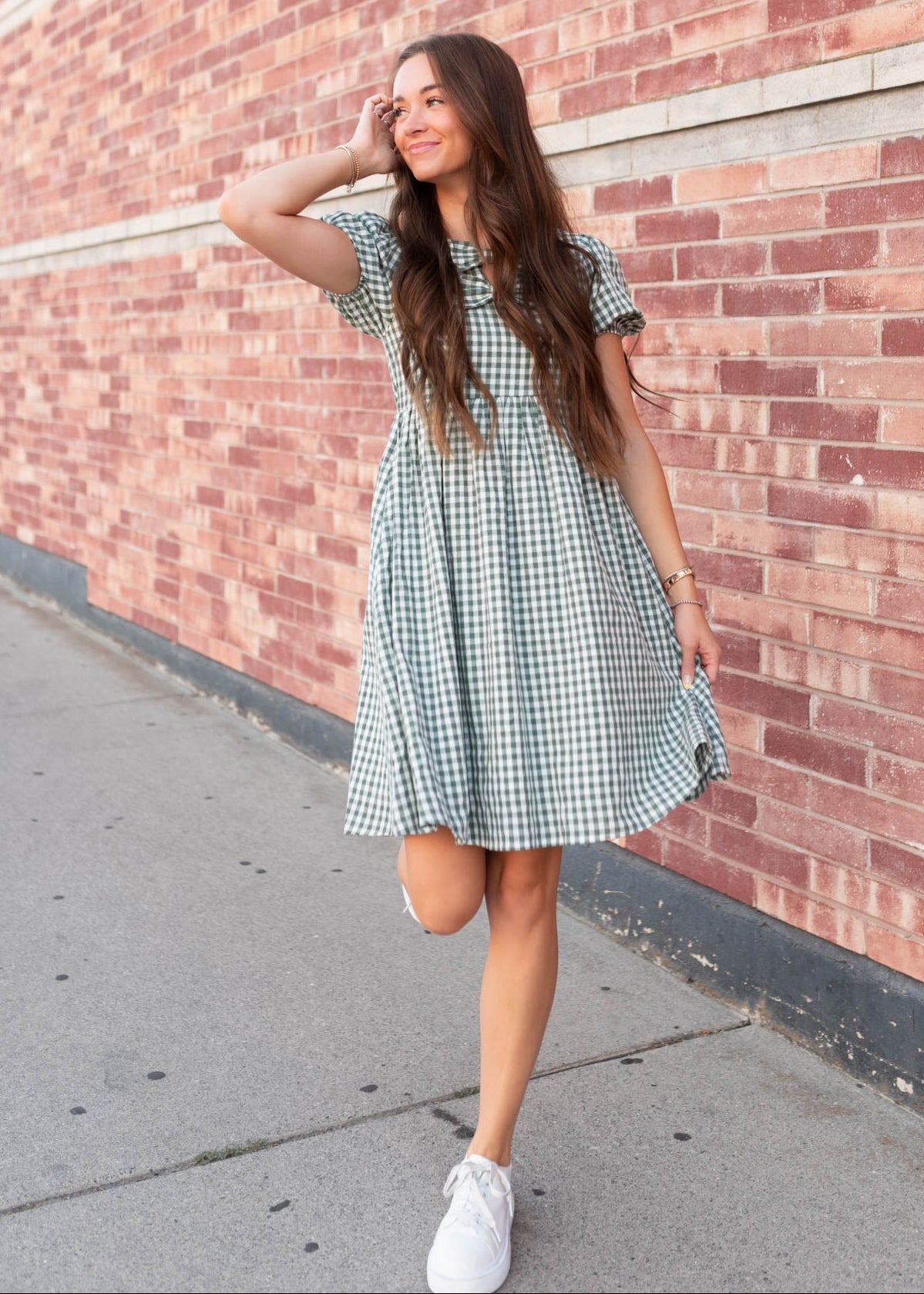 Linnea Sage Gingham Bow Dress