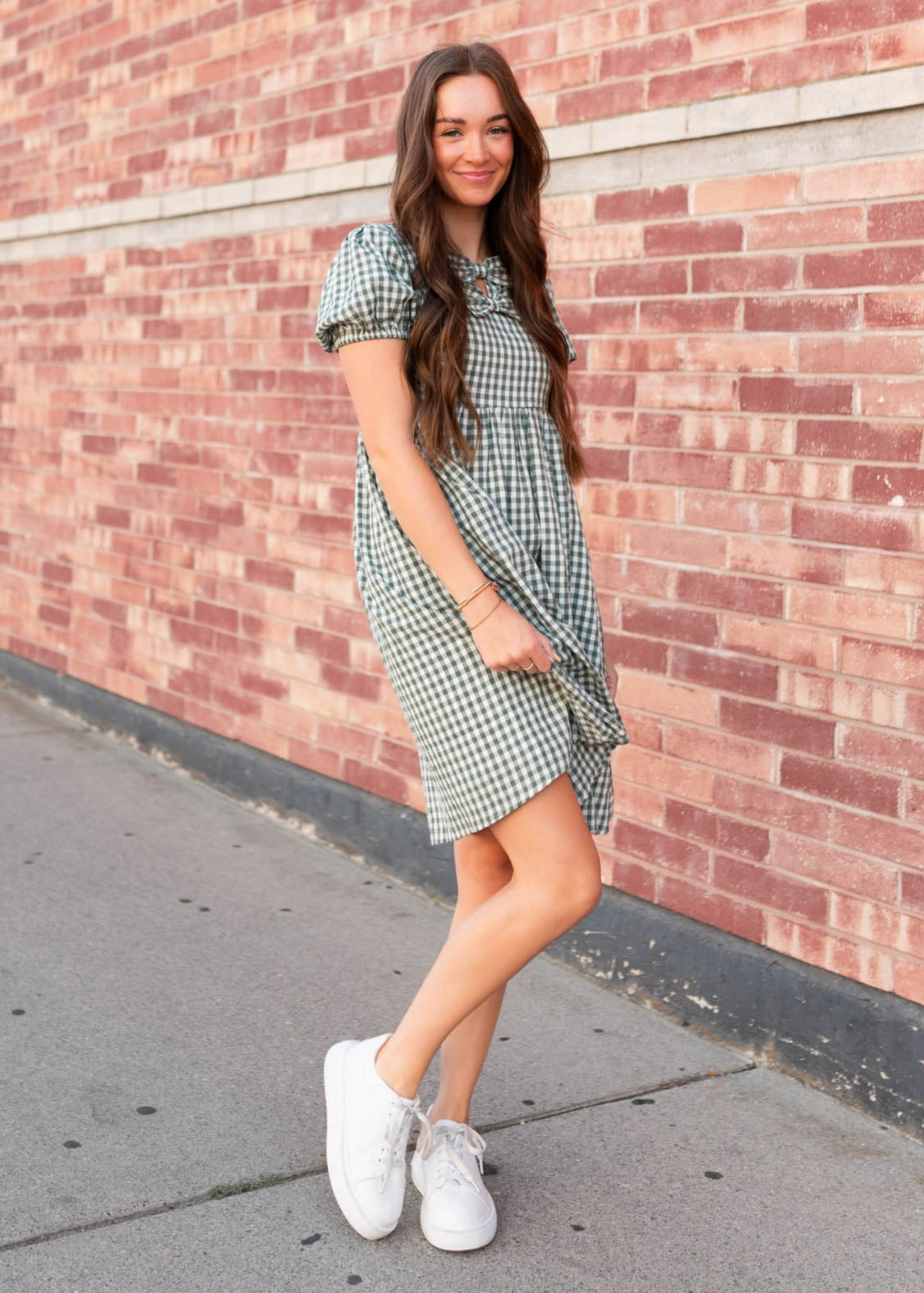 Linnea Sage Gingham Bow Dress