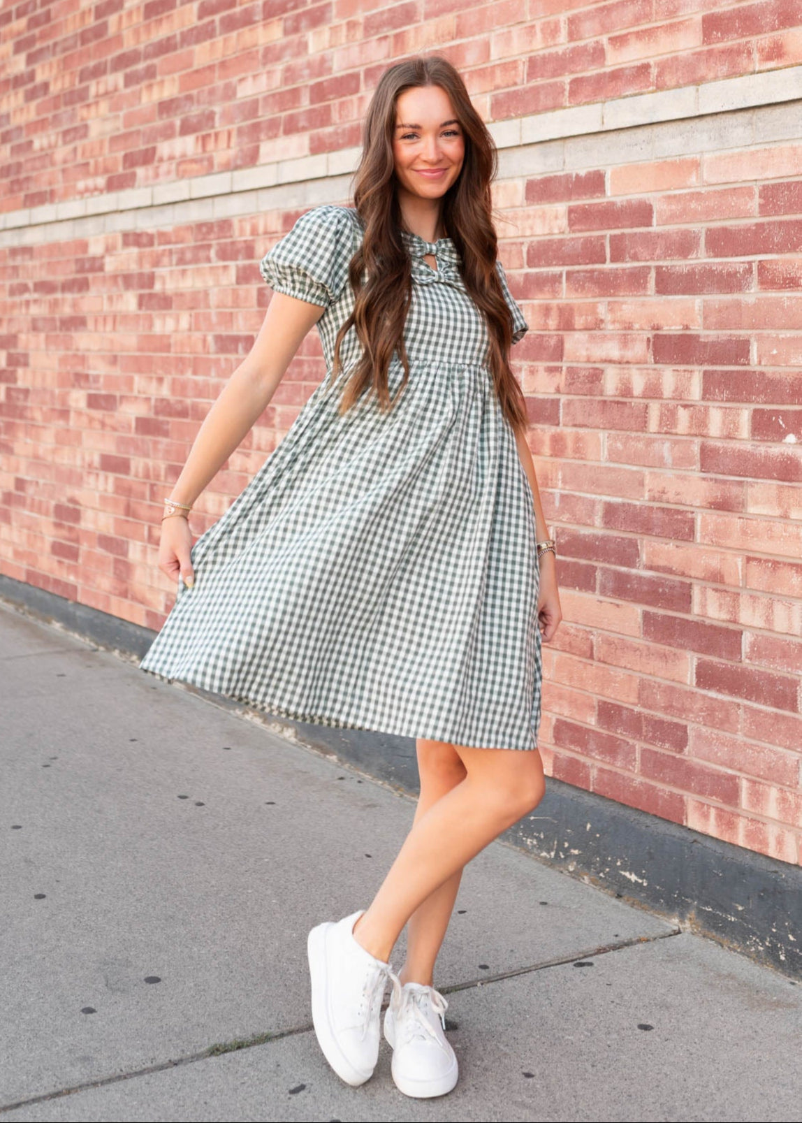 Linnea Sage Gingham Bow Dress