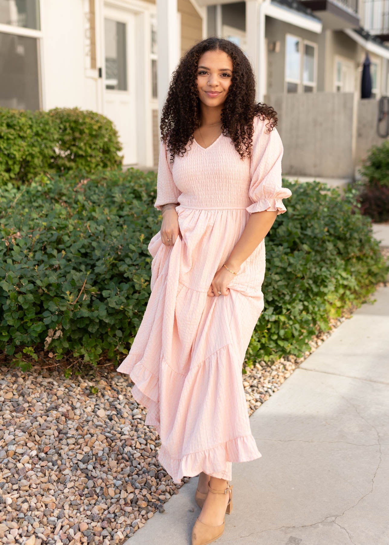 Liv Blush Smocked Dress