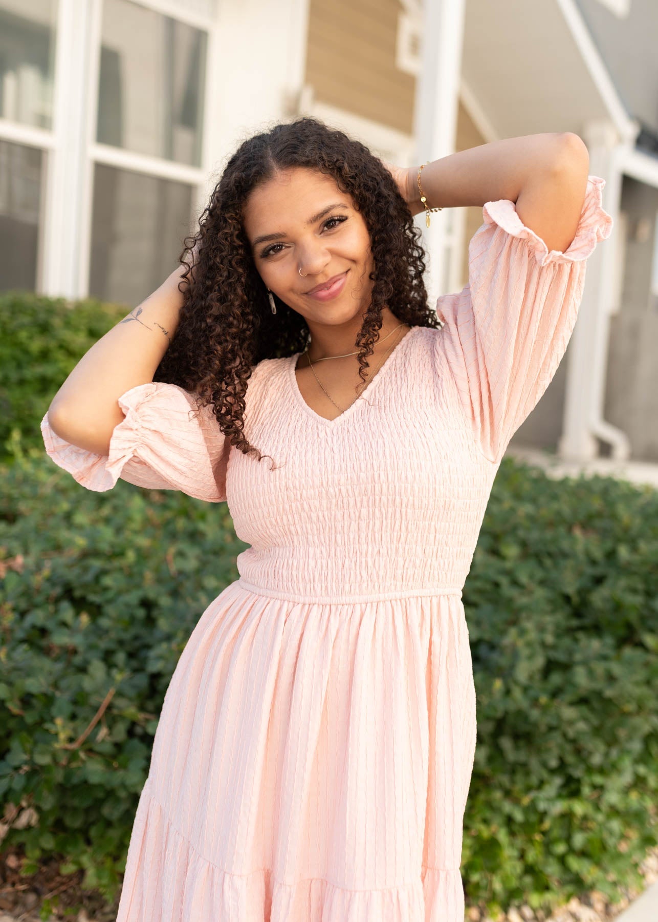 Liv Blush Smocked Dress