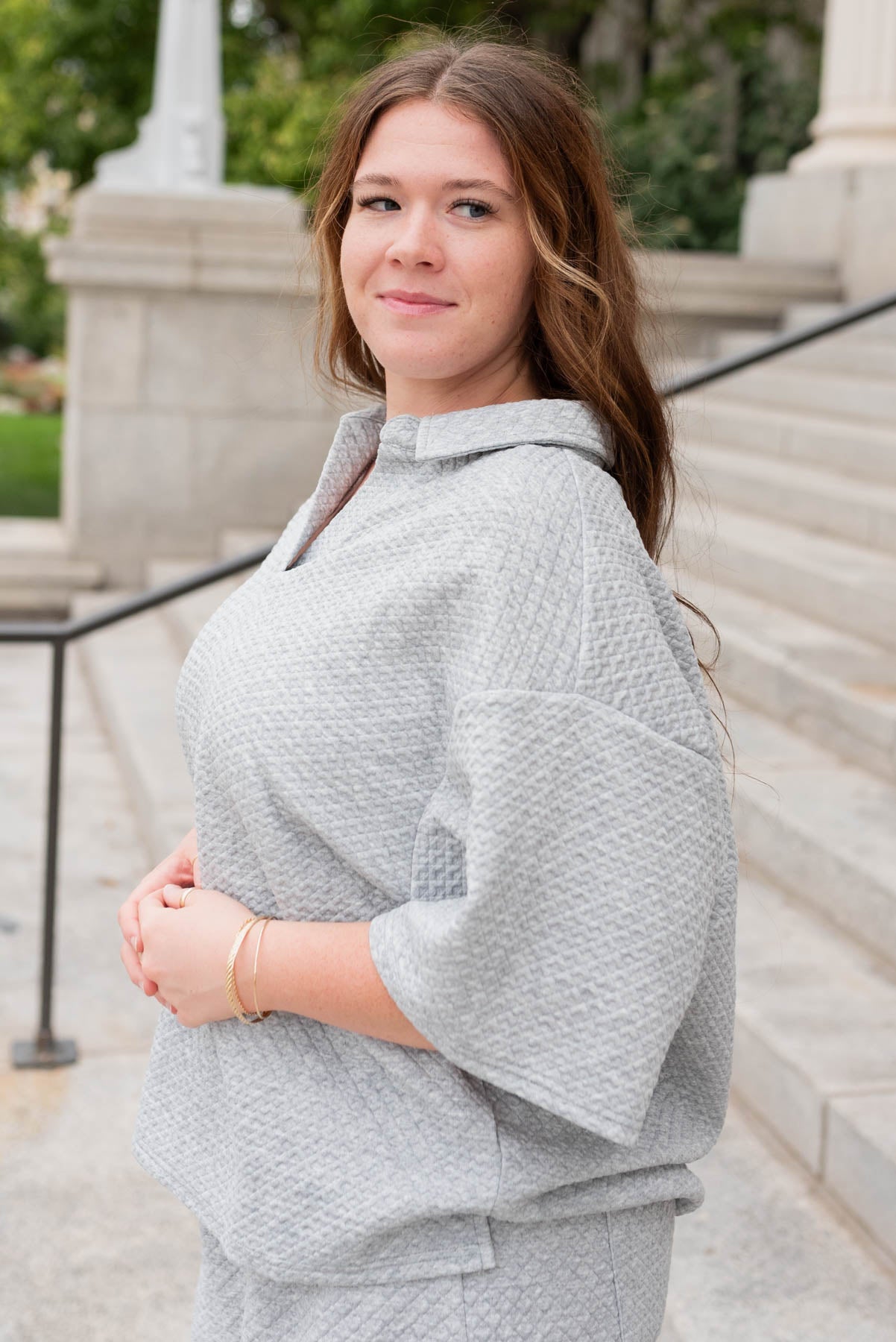 Loanna Heather Grey Collared Knit Top