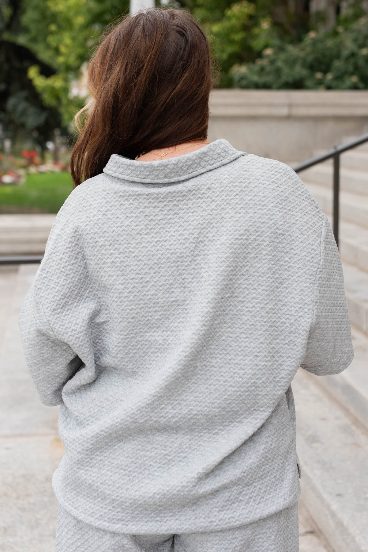 Loanna Heather Grey Collared Knit Top