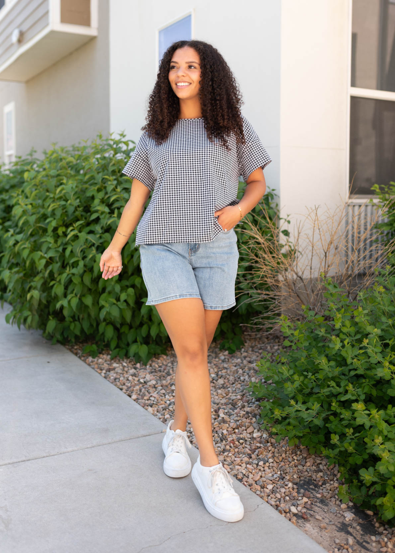 Lois Black Gingham Top