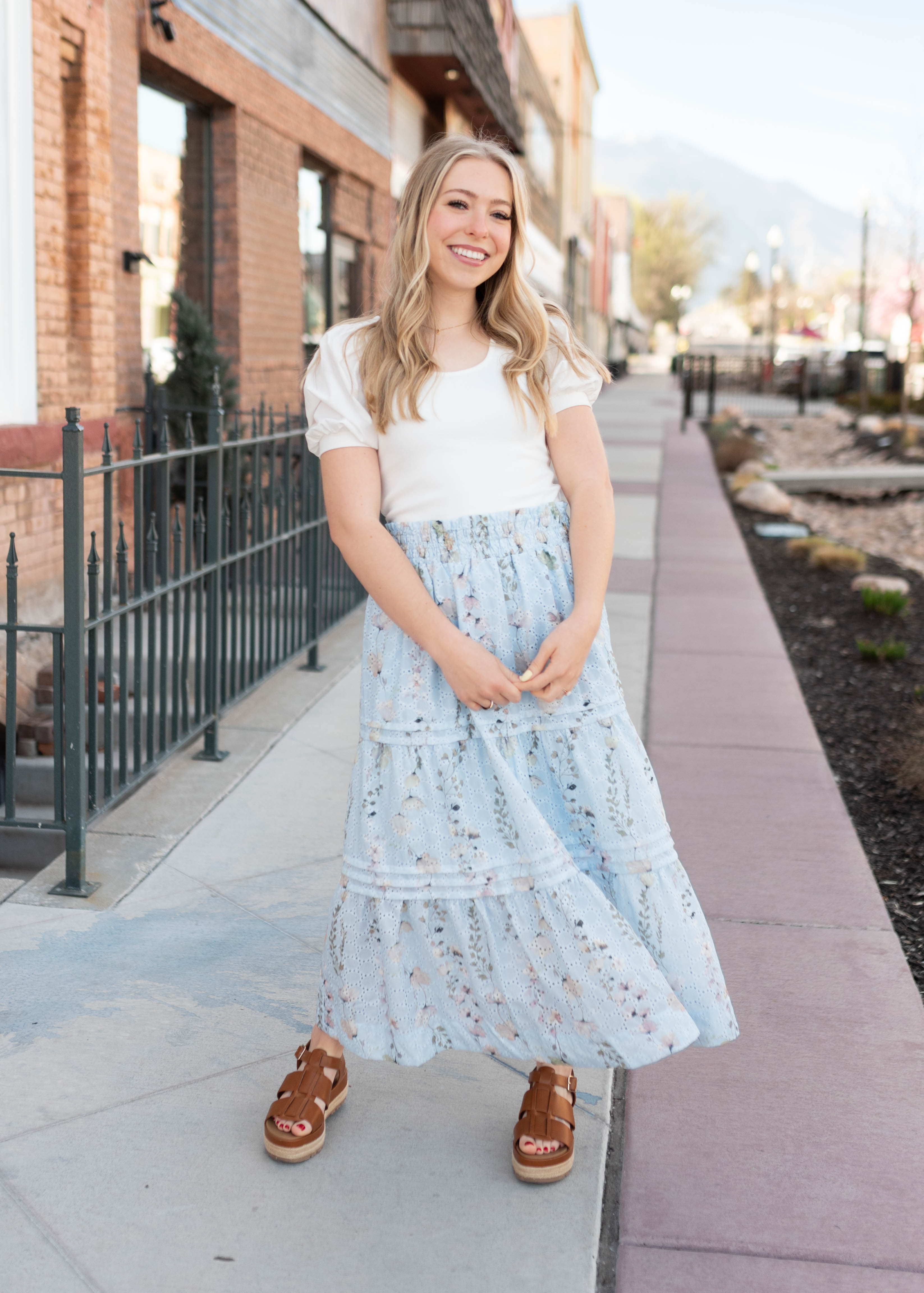 Luna Blue Floral Eyelet Skirt