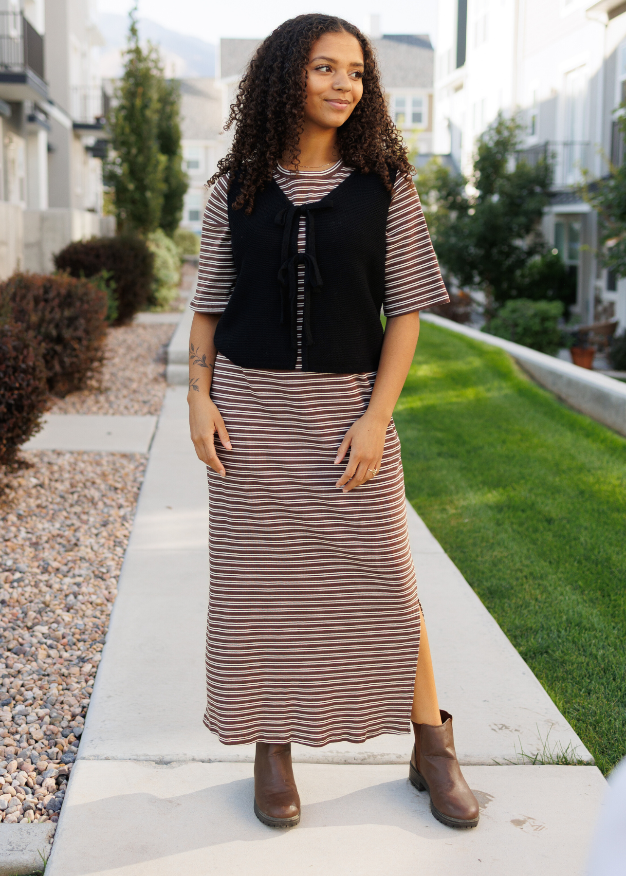 Lydia Chestnut Stripe Dress