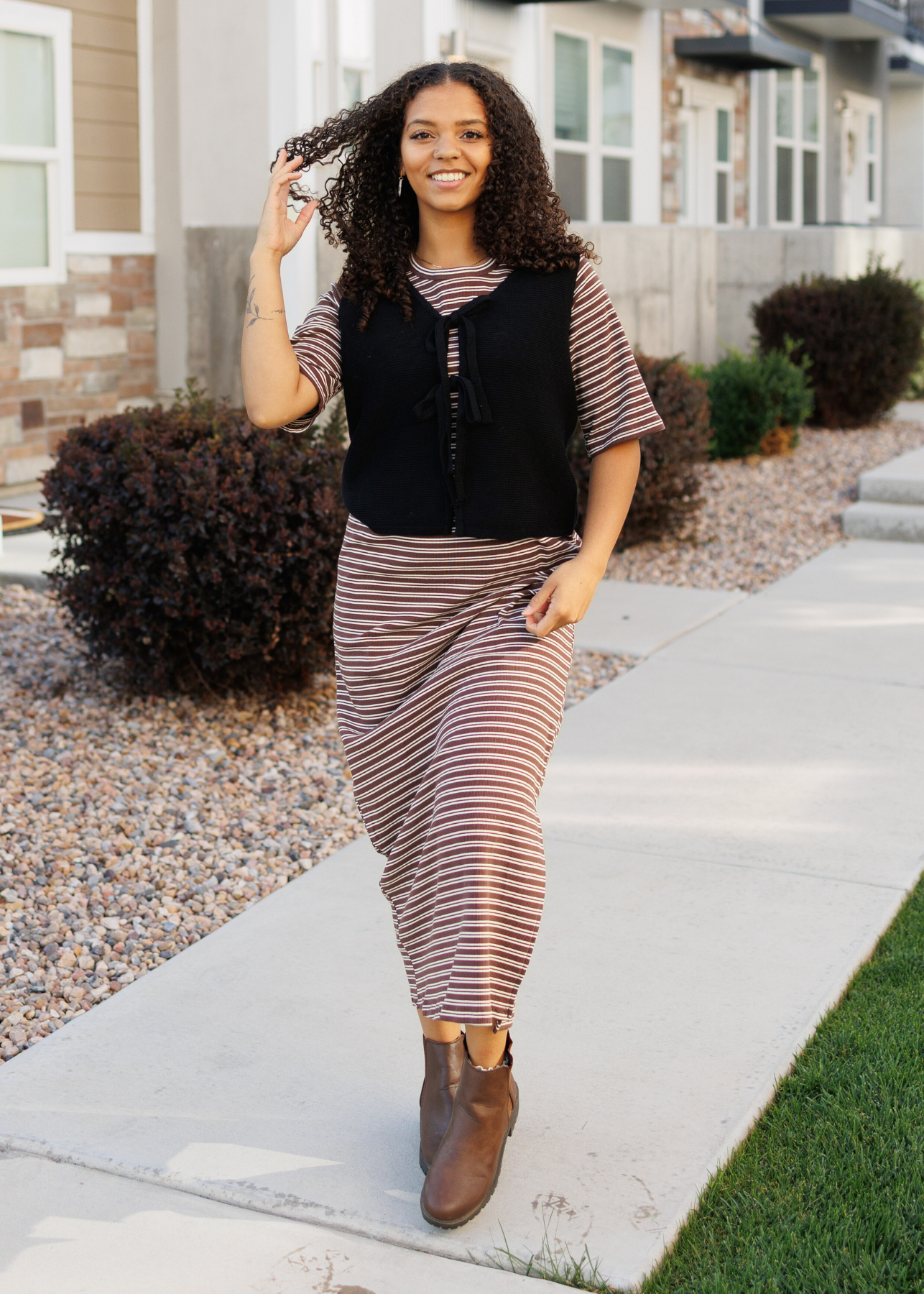 Lydia Chestnut Stripe Dress