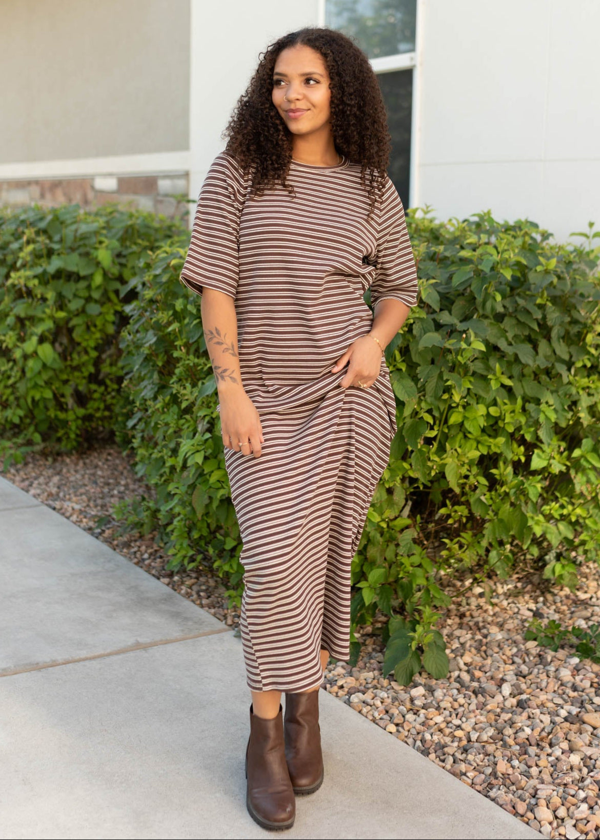 Lydia Chestnut Stripe Dress