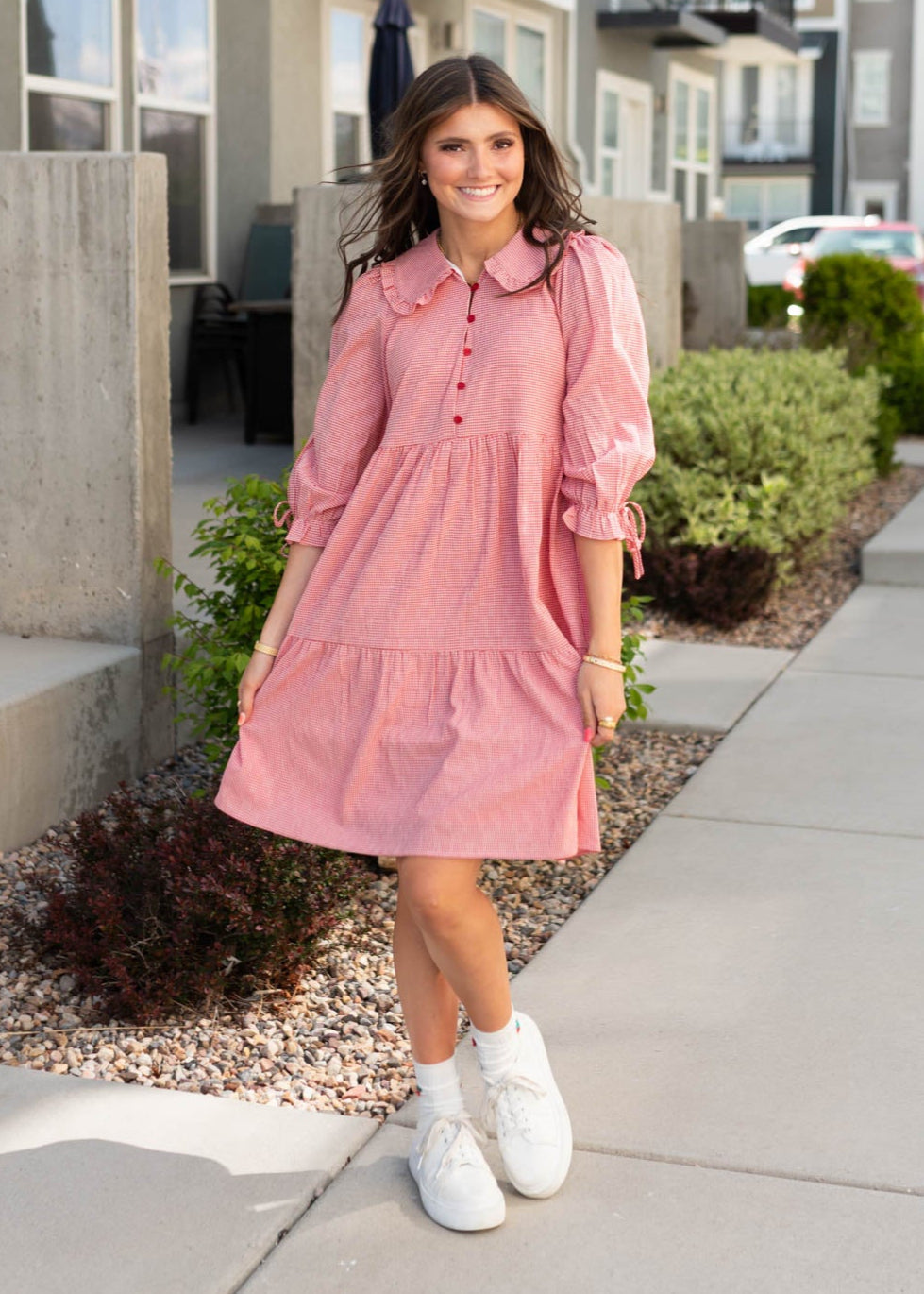 Macie Red Gingham Dress
