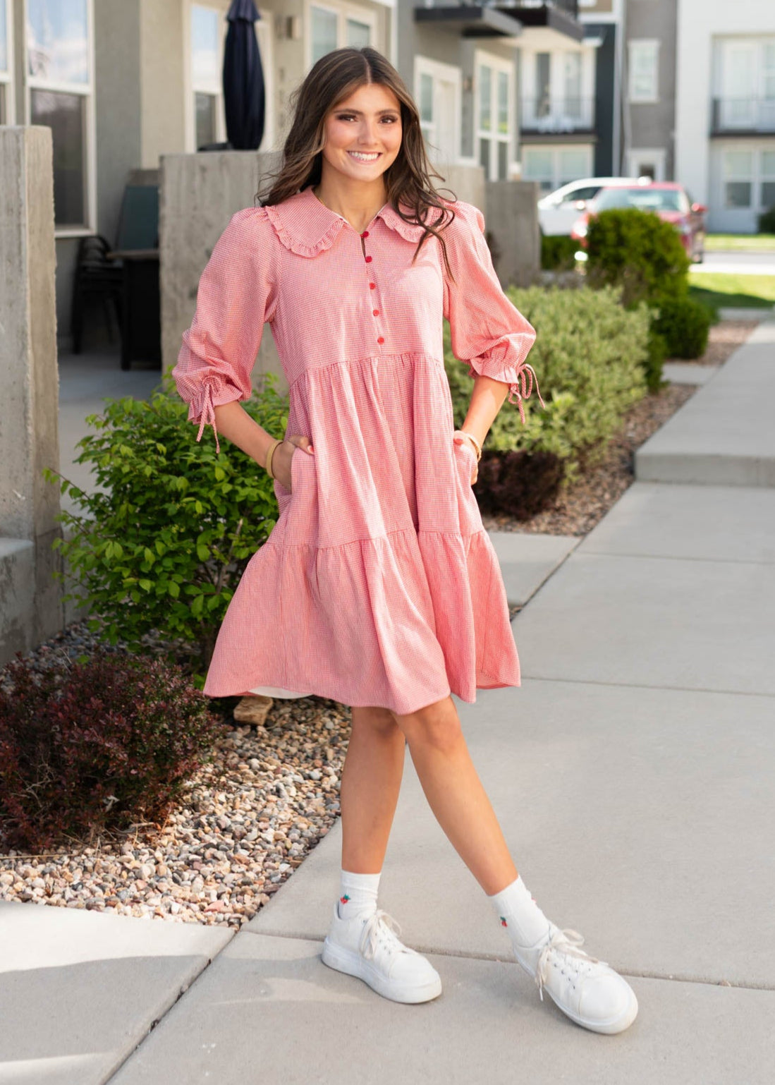 Macie Red Gingham Dress