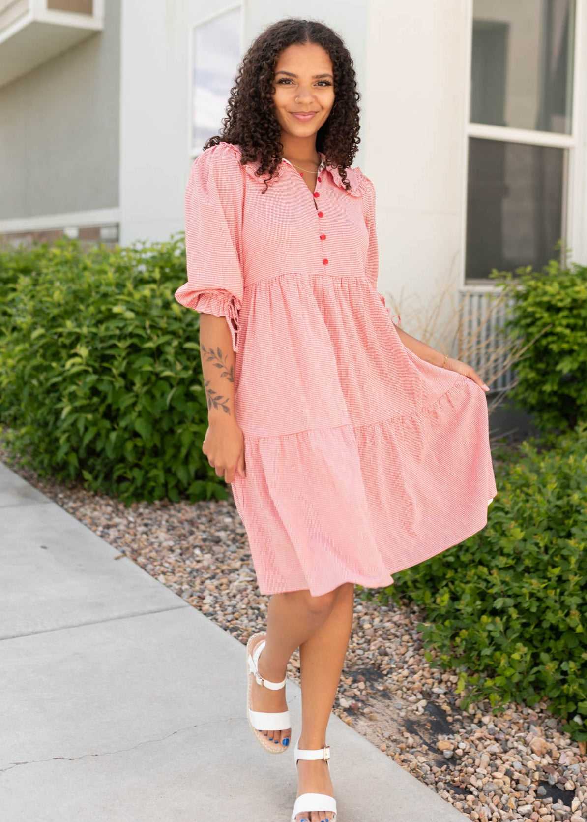 Macie Red Gingham Dress