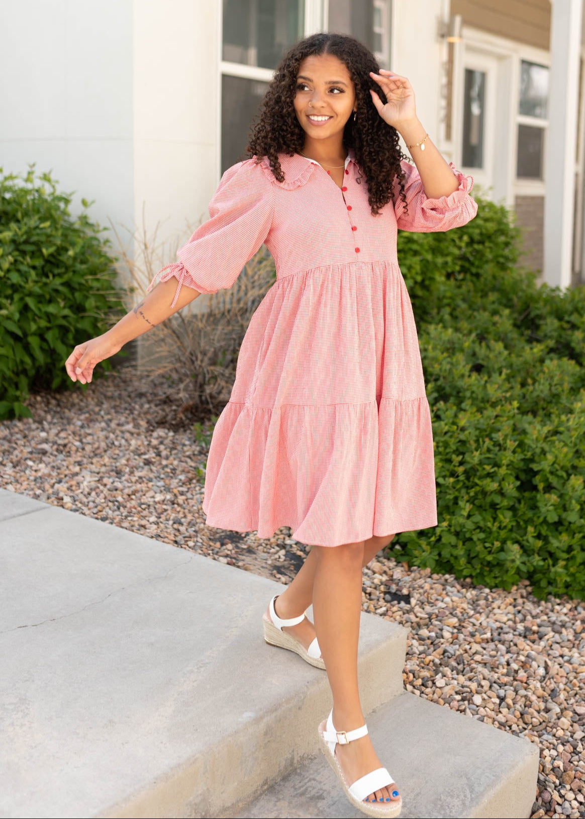 Macie Red Gingham Dress