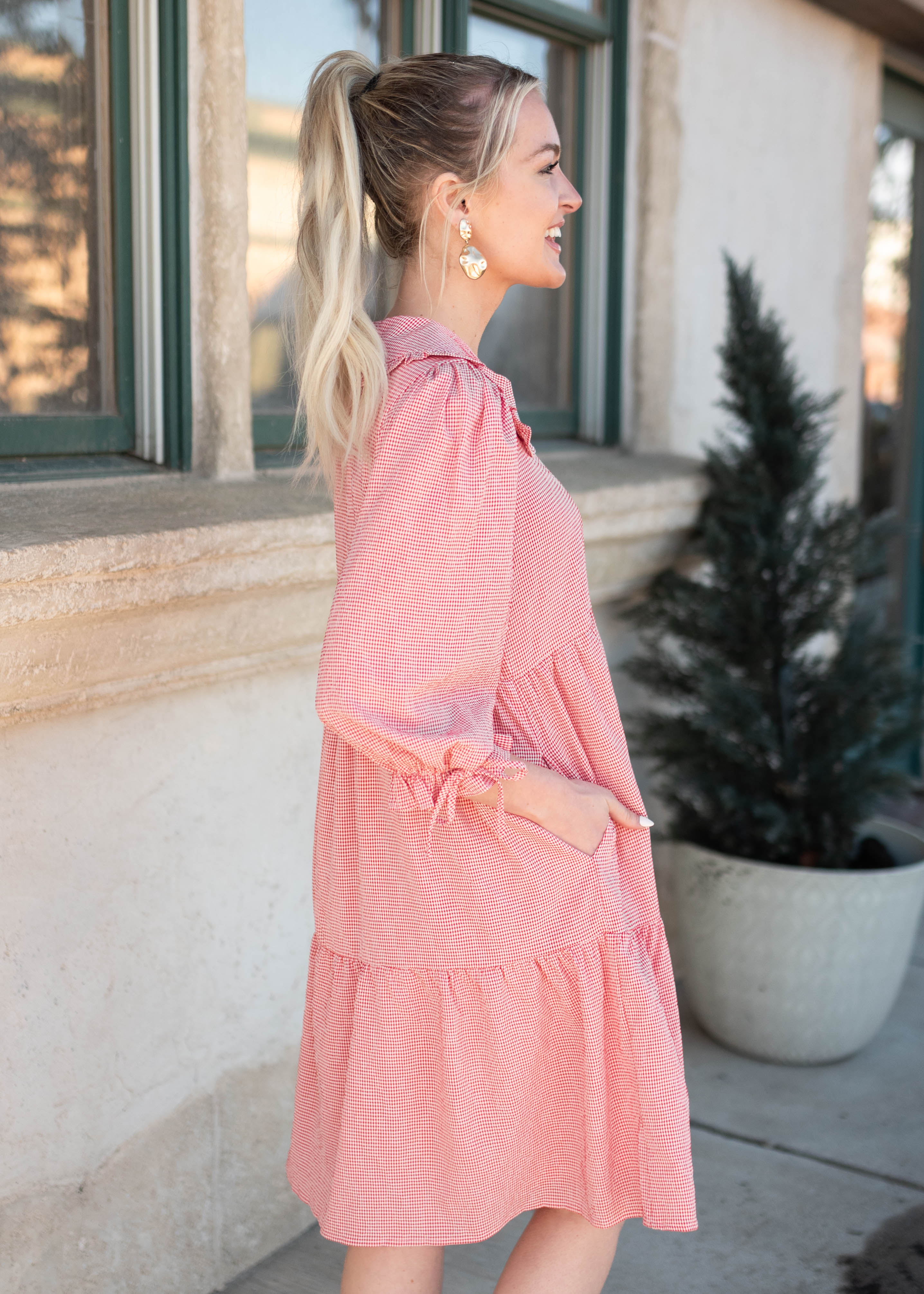 Macie Red Gingham Dress