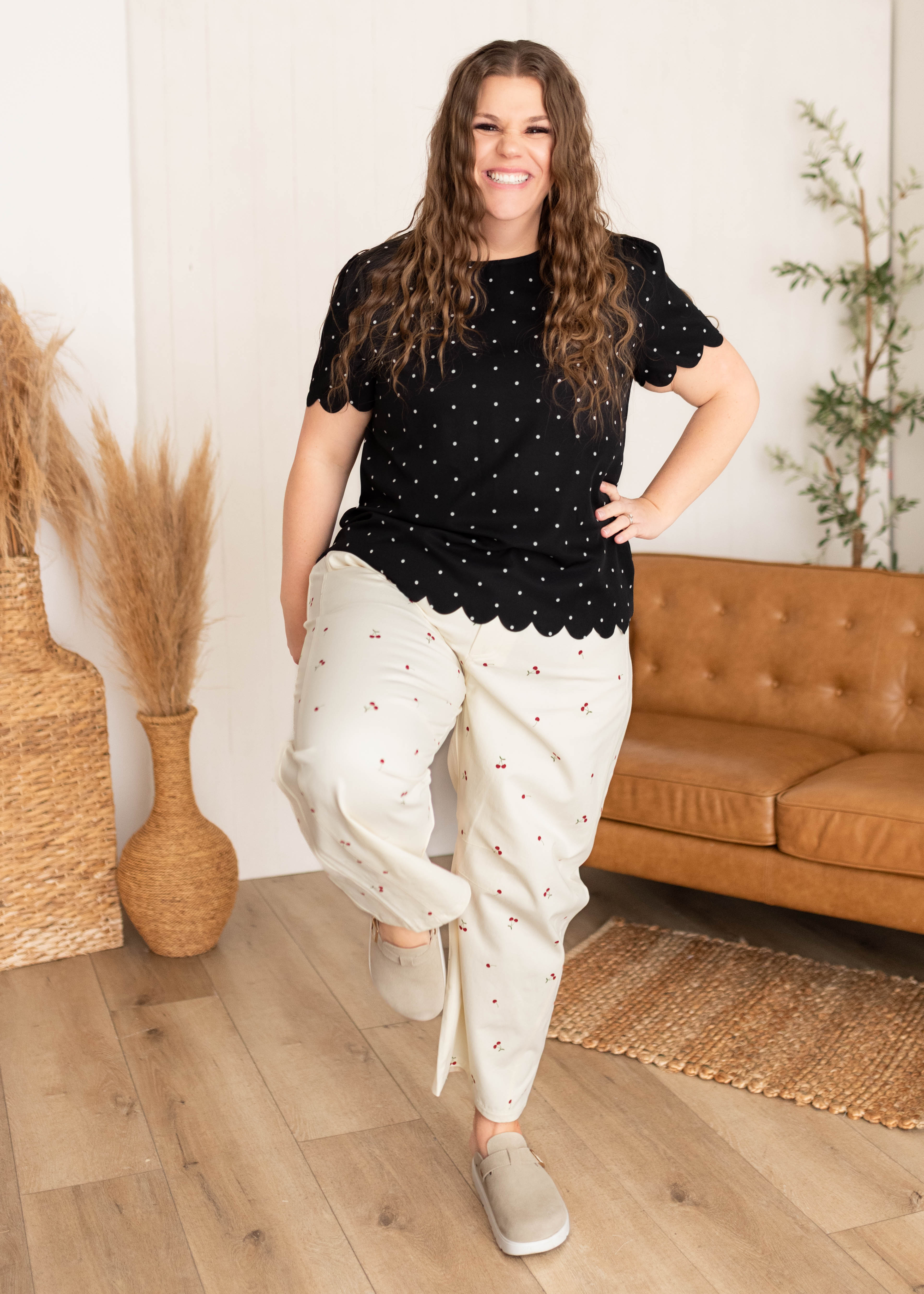 Makayla Cream Cherry Barrel Jeans
