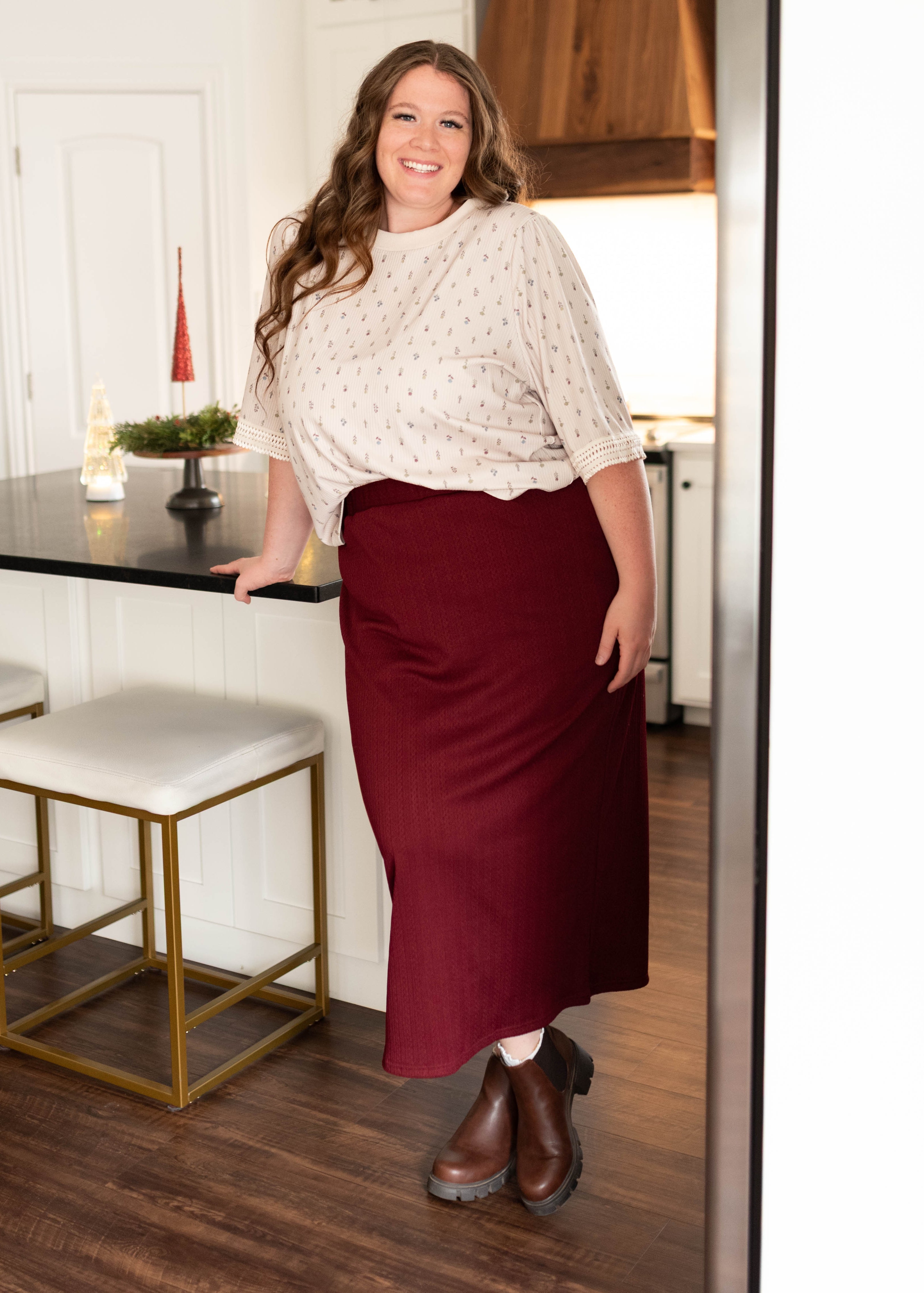 Maria Burgundy Midi Skirt