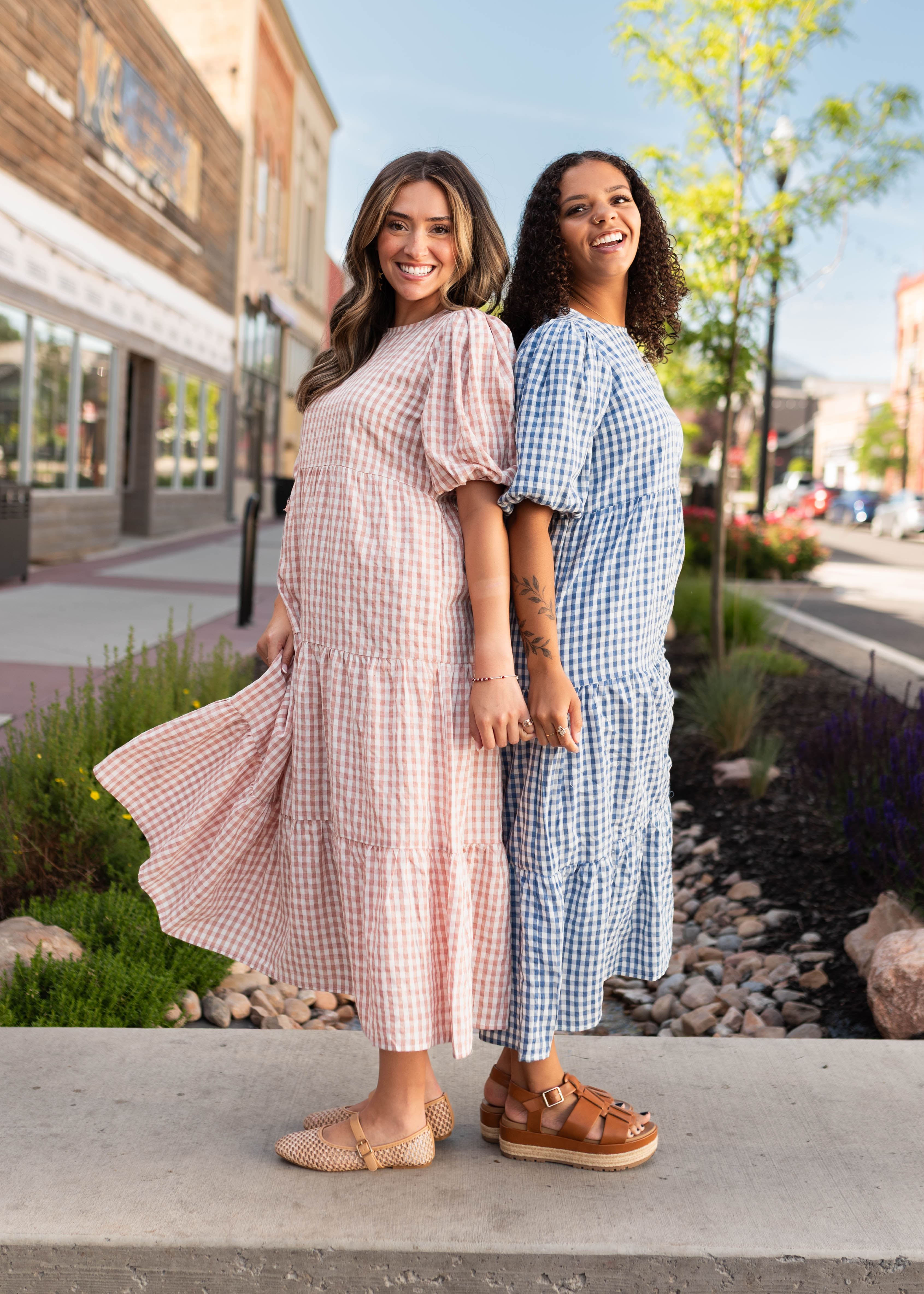 Mariah Blue Gingham Tiered Dress