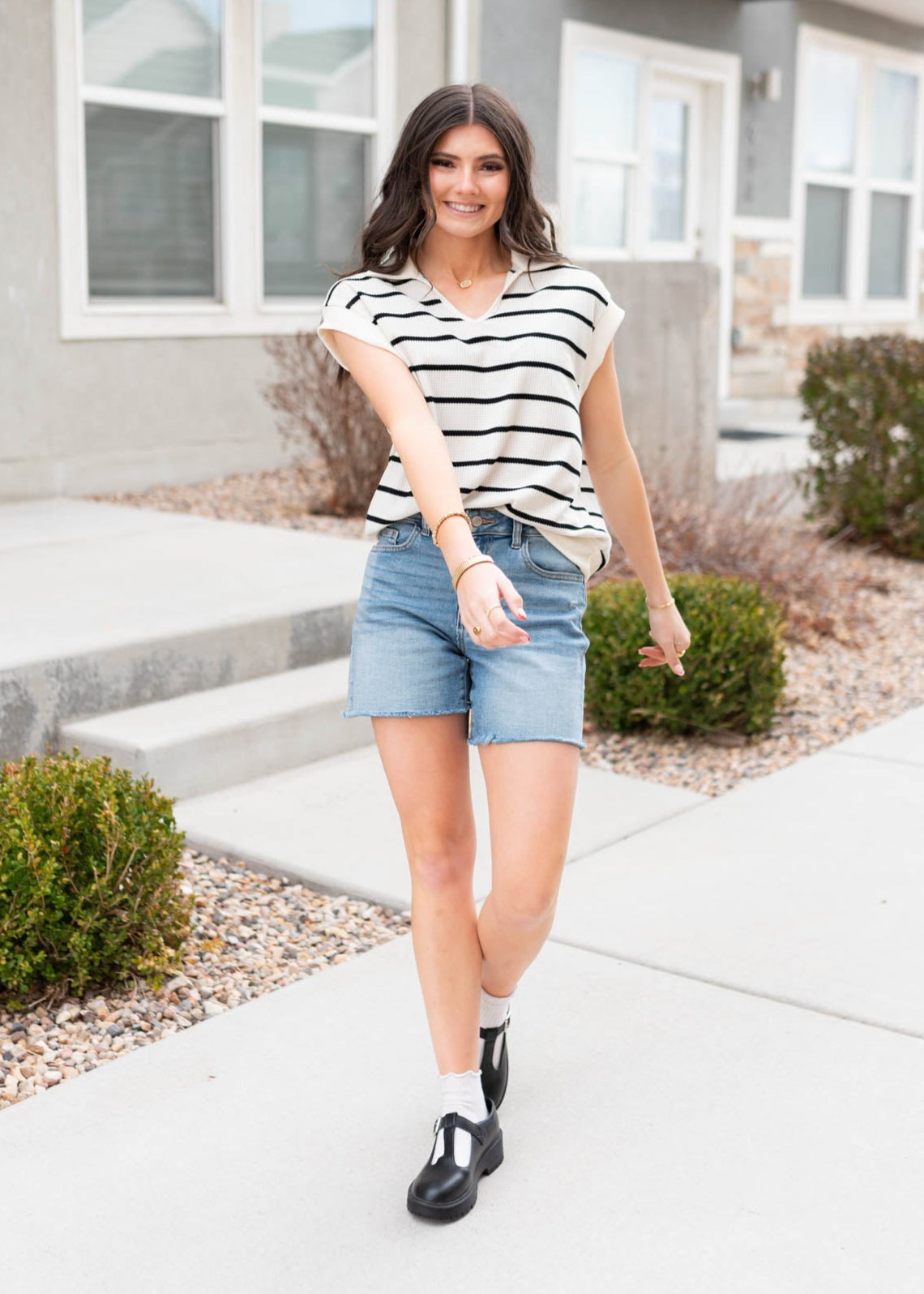 Maya Black Stripe Collared Top