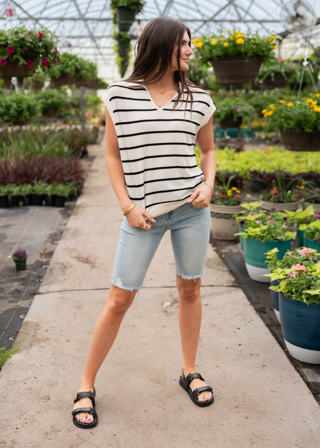 Maya Black Stripe Collared Top