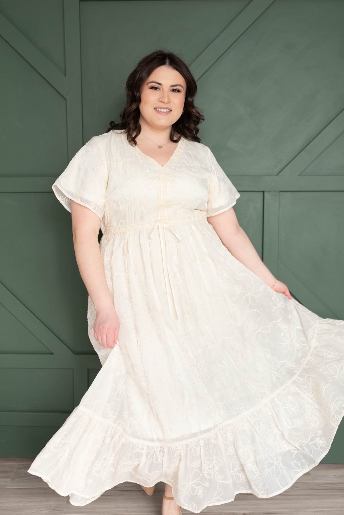 Mayla Cream Embroidered Floral Dress