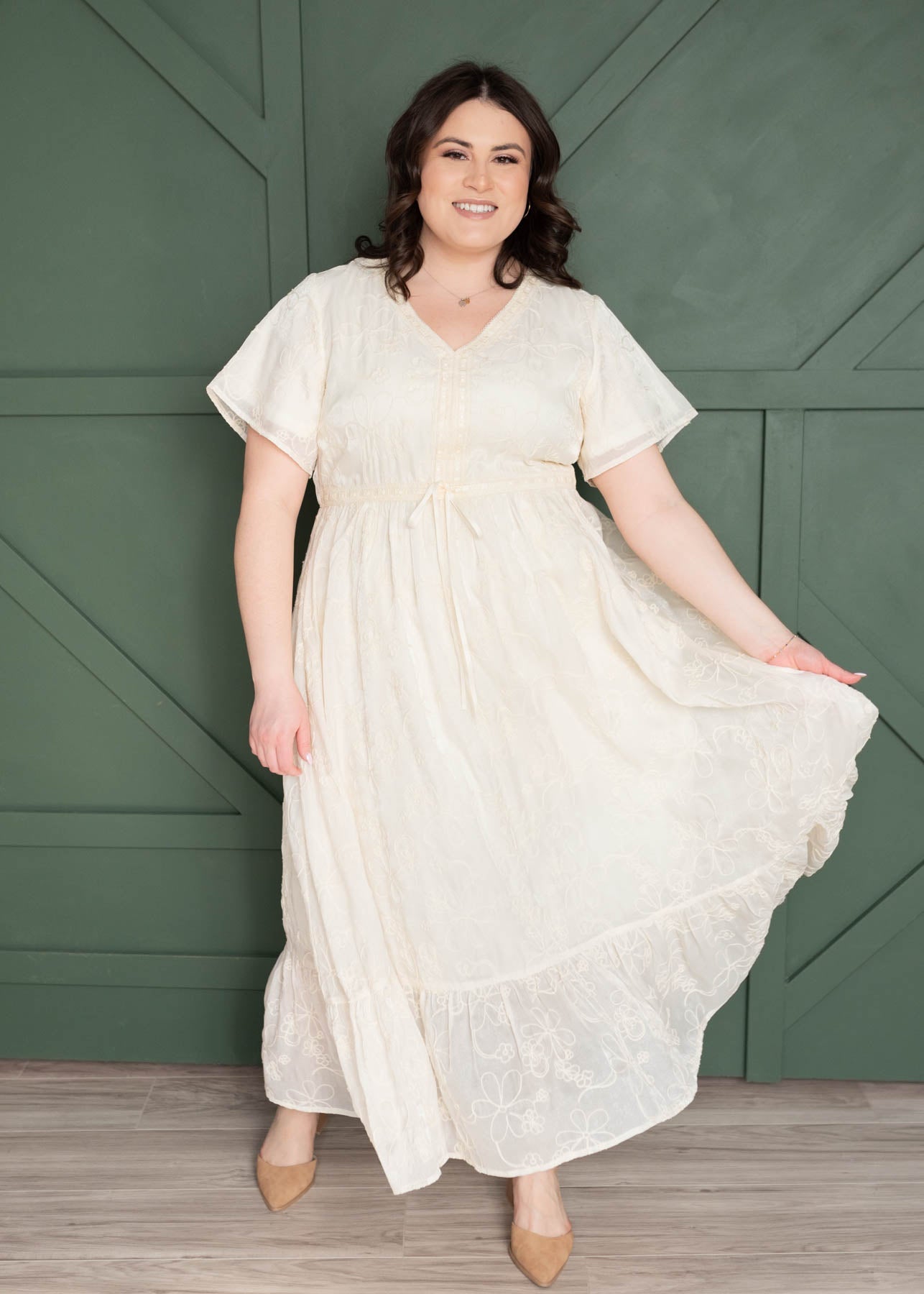 Mayla Cream Embroidered Floral Dress
