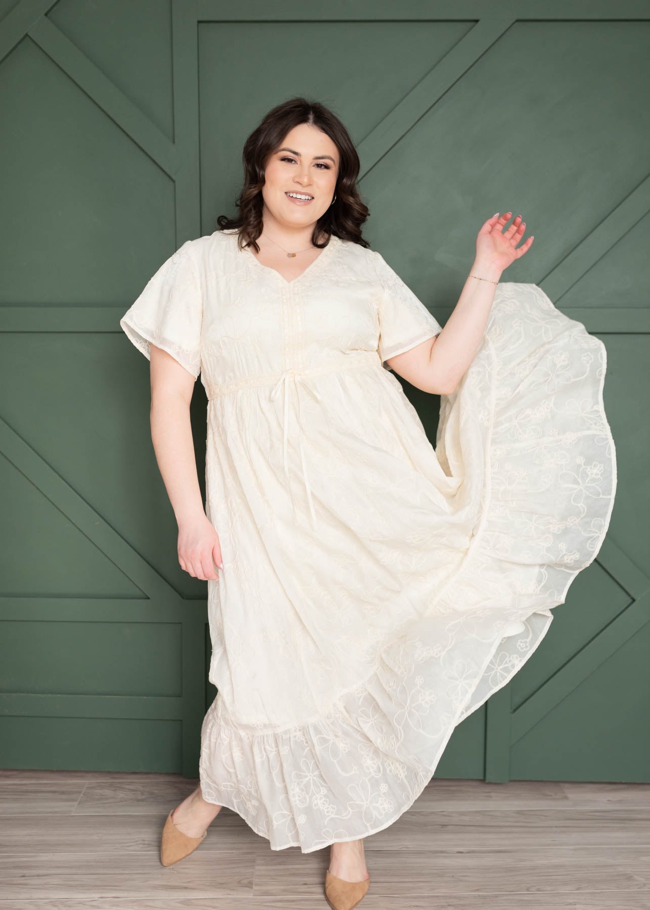 Mayla Cream Embroidered Floral Dress