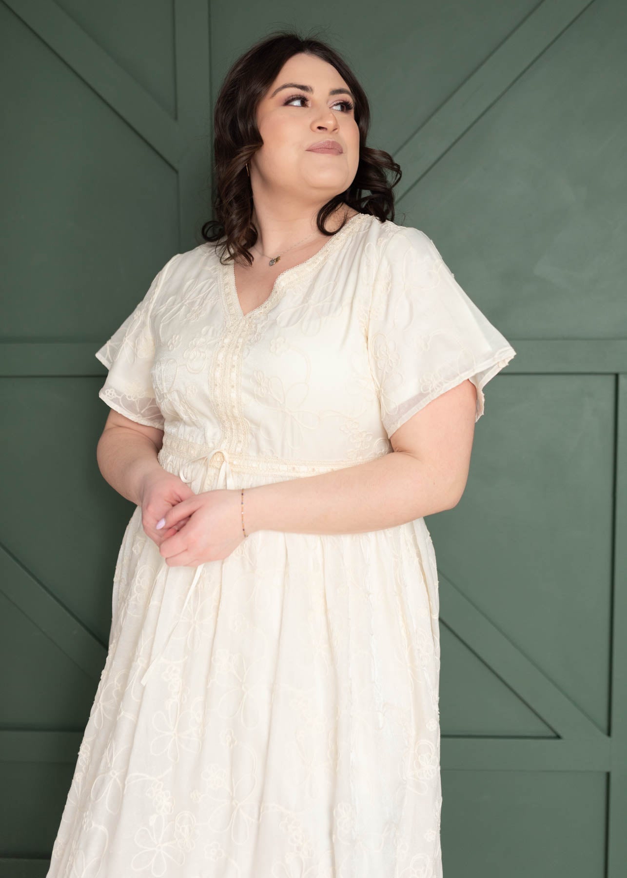 Mayla Cream Embroidered Floral Dress