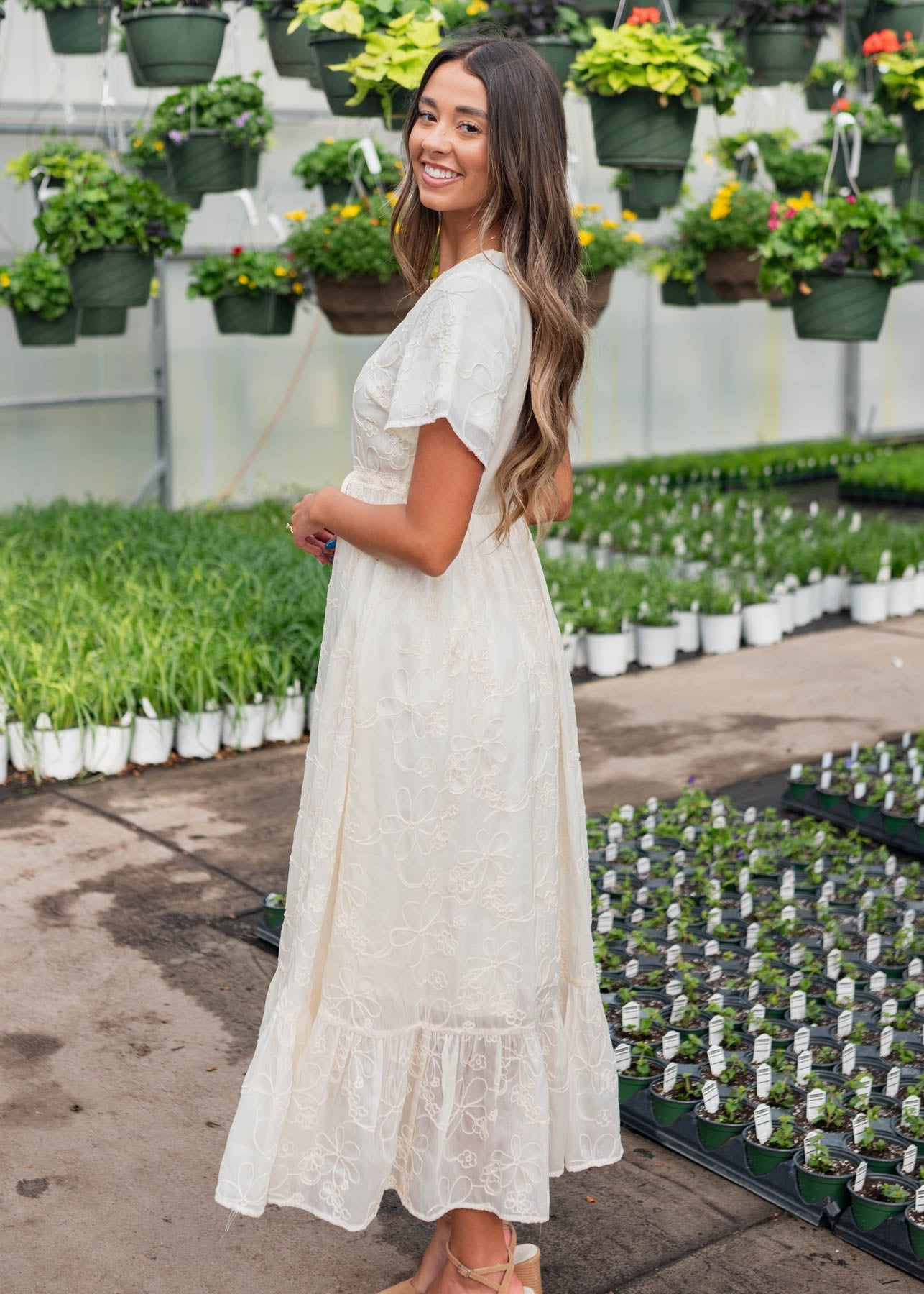 Mayla Cream Embroidered Floral Dress