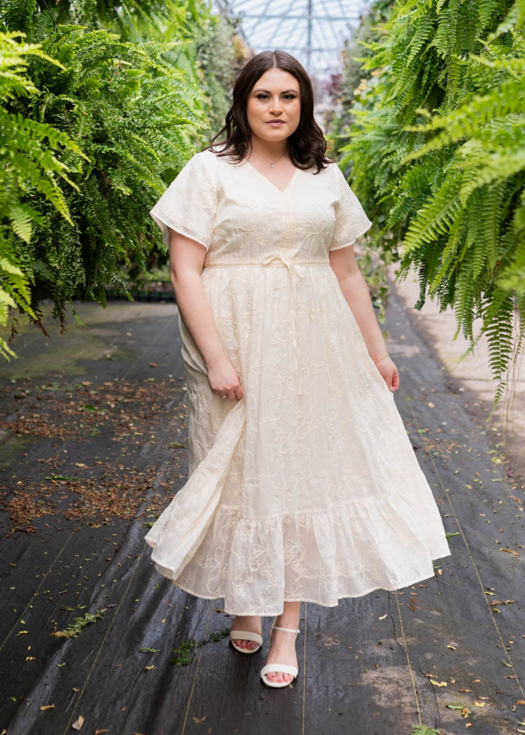 Mayla Cream Embroidered Floral Dress