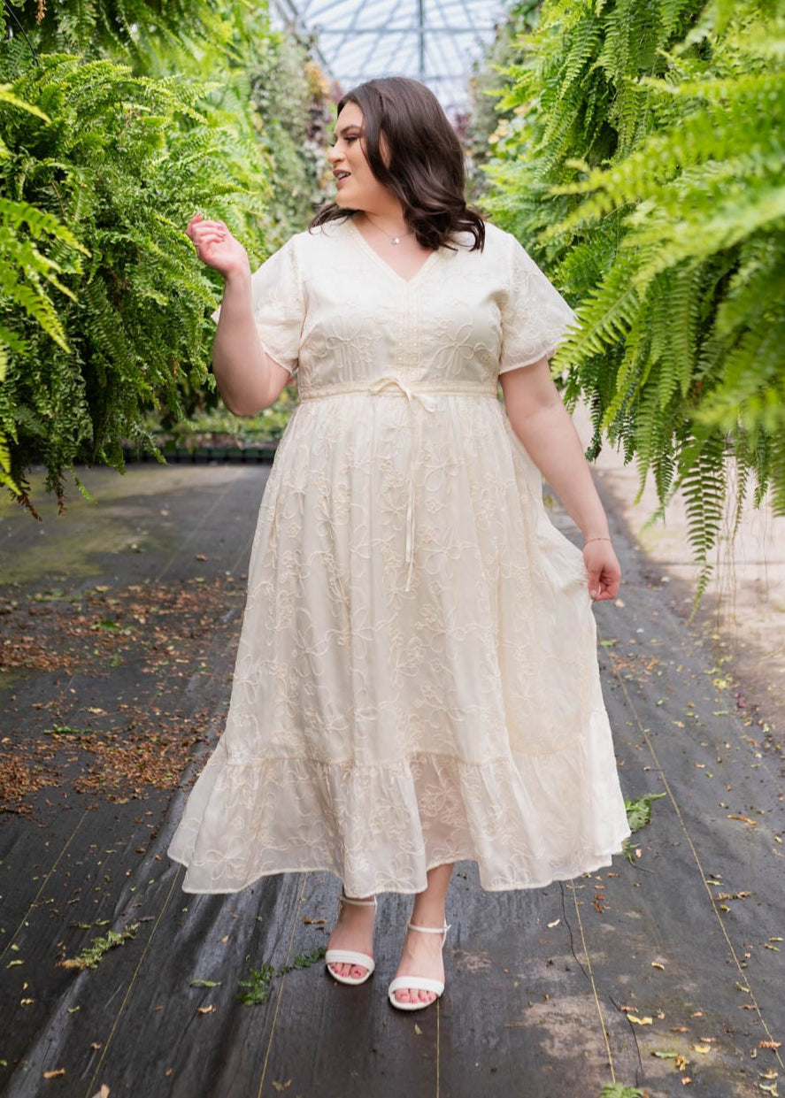 Mayla Cream Embroidered Floral Dress