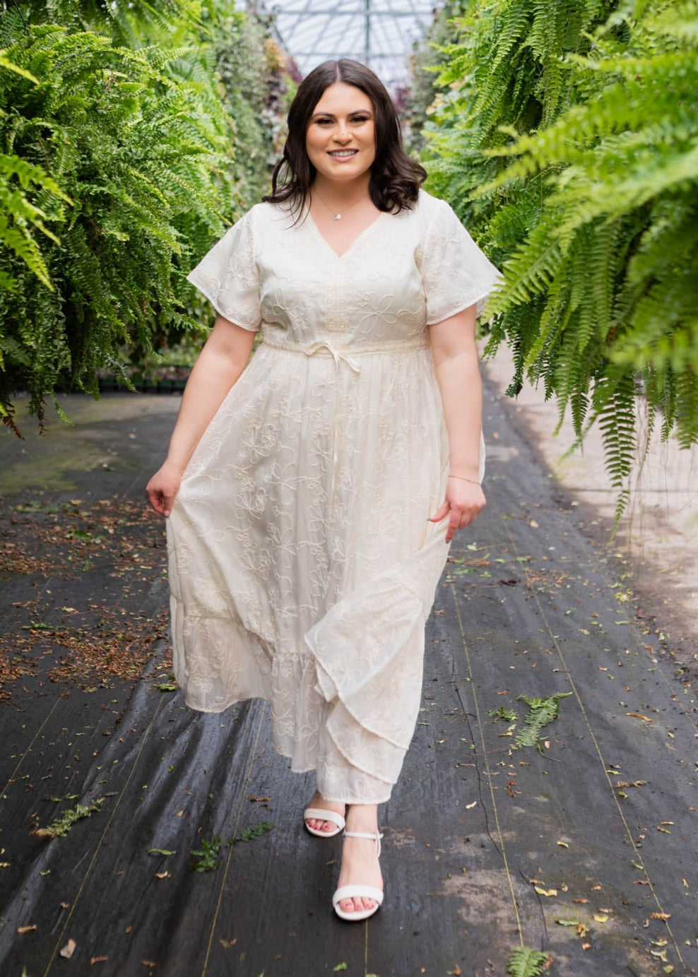 Mayla Cream Embroidered Floral Dress