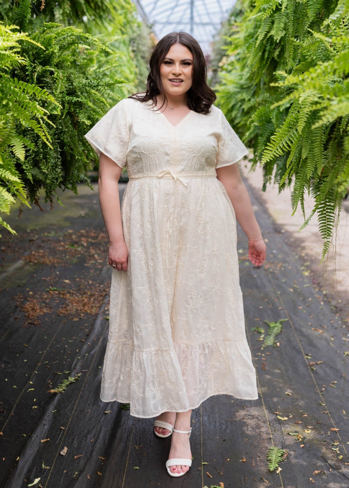 Mayla Cream Embroidered Floral Dress