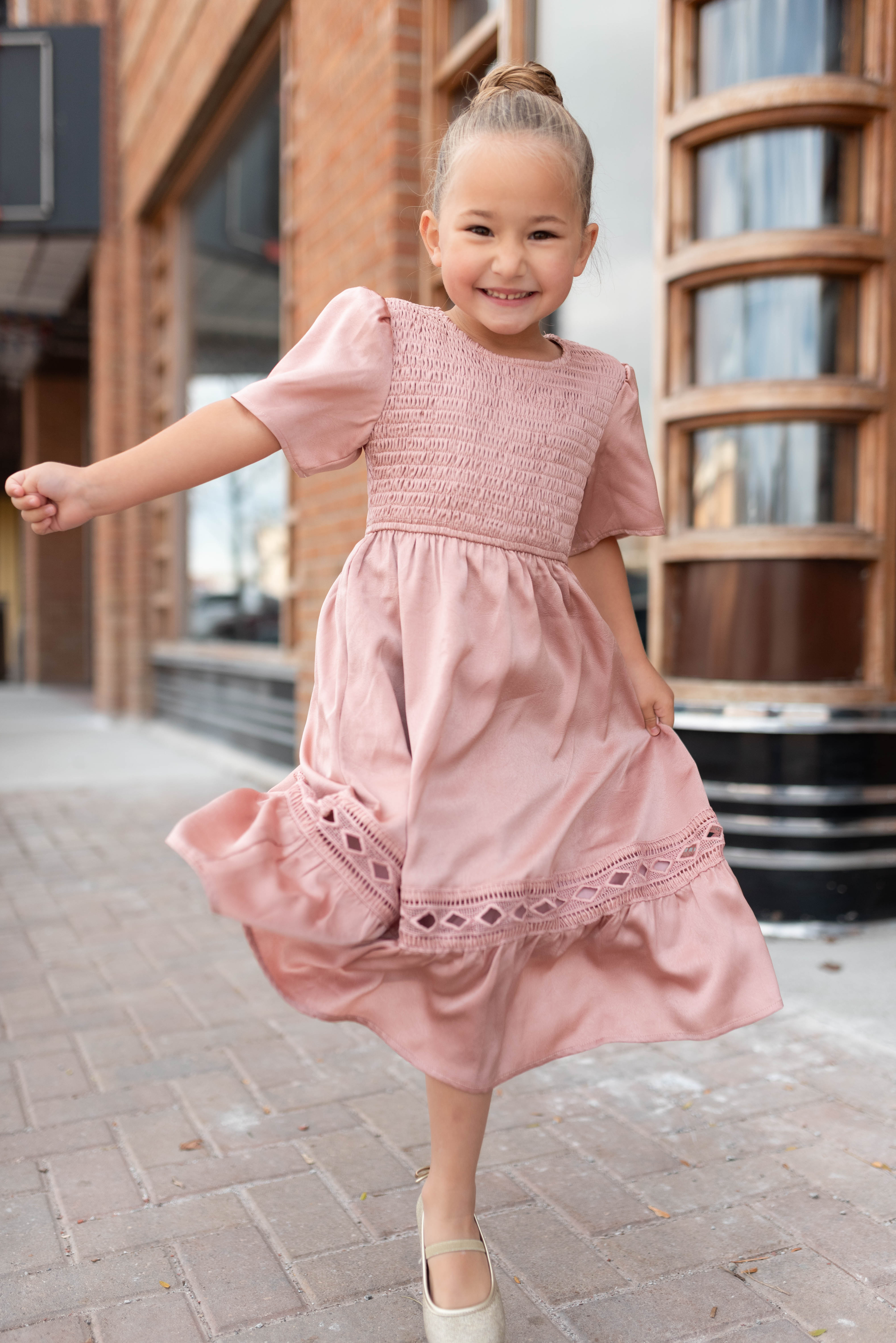 Millie Blush Smocked Little Girl Dress