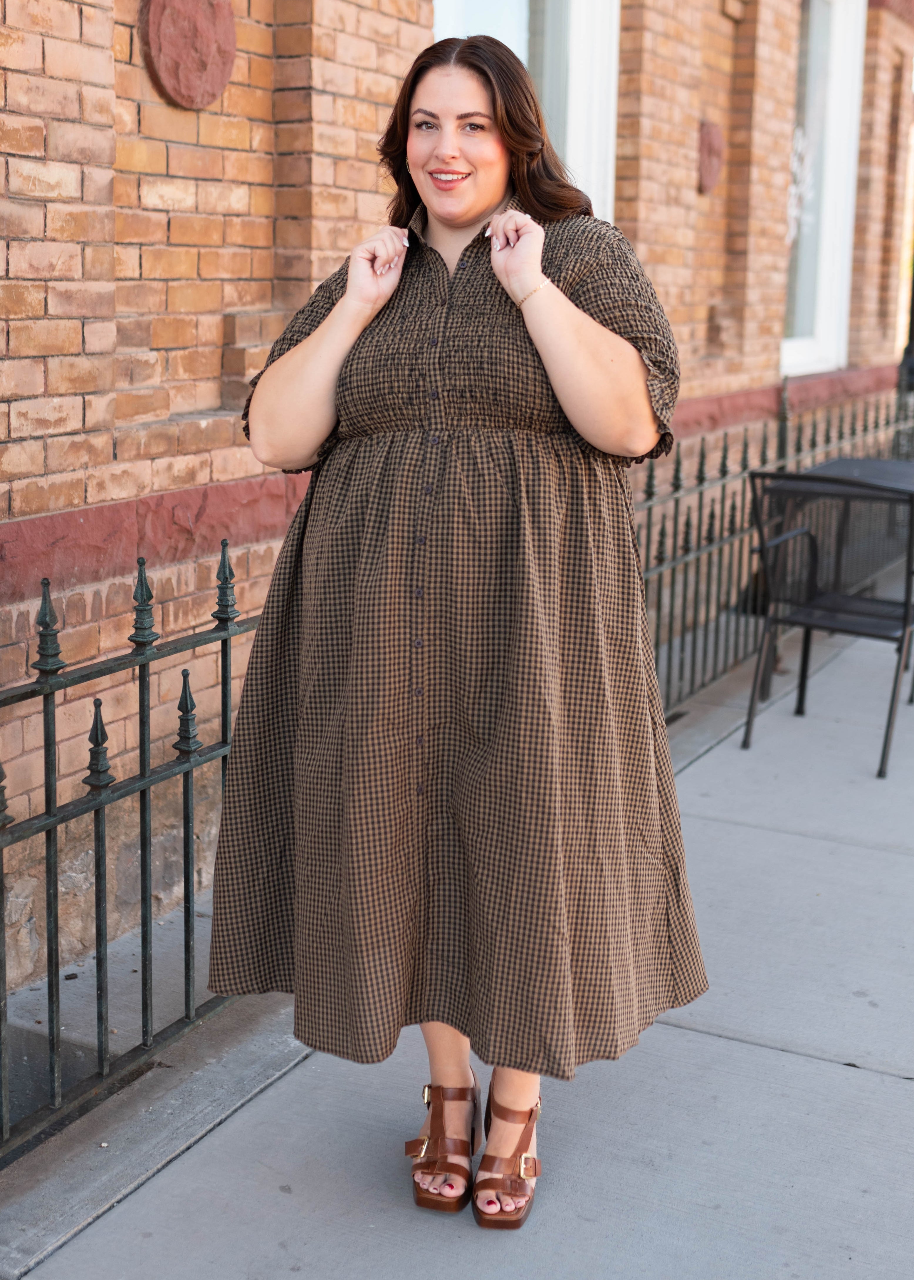 Mira Brown Gingham Dress