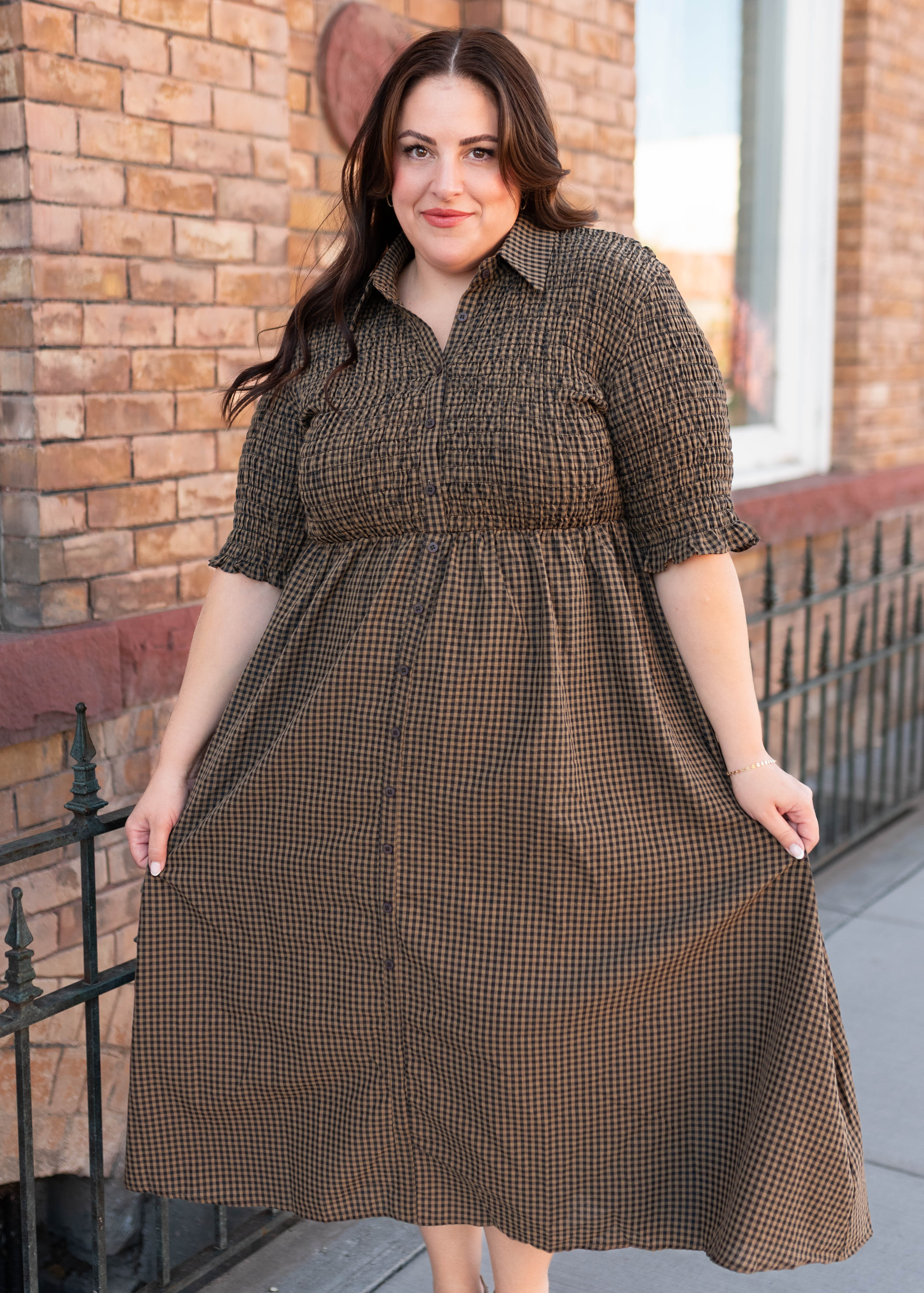 Mira Brown Gingham Dress